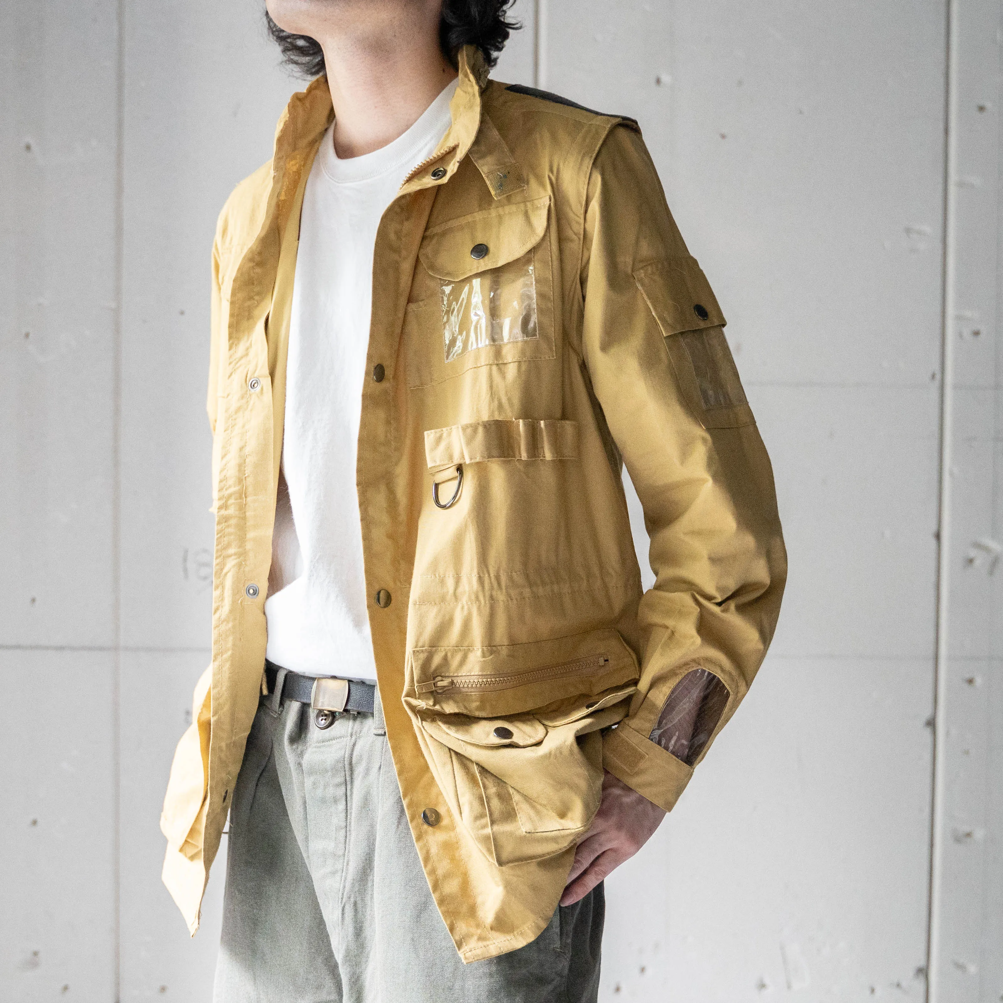 1980-90s Italy? mustard color rayon detachable fishing jacket