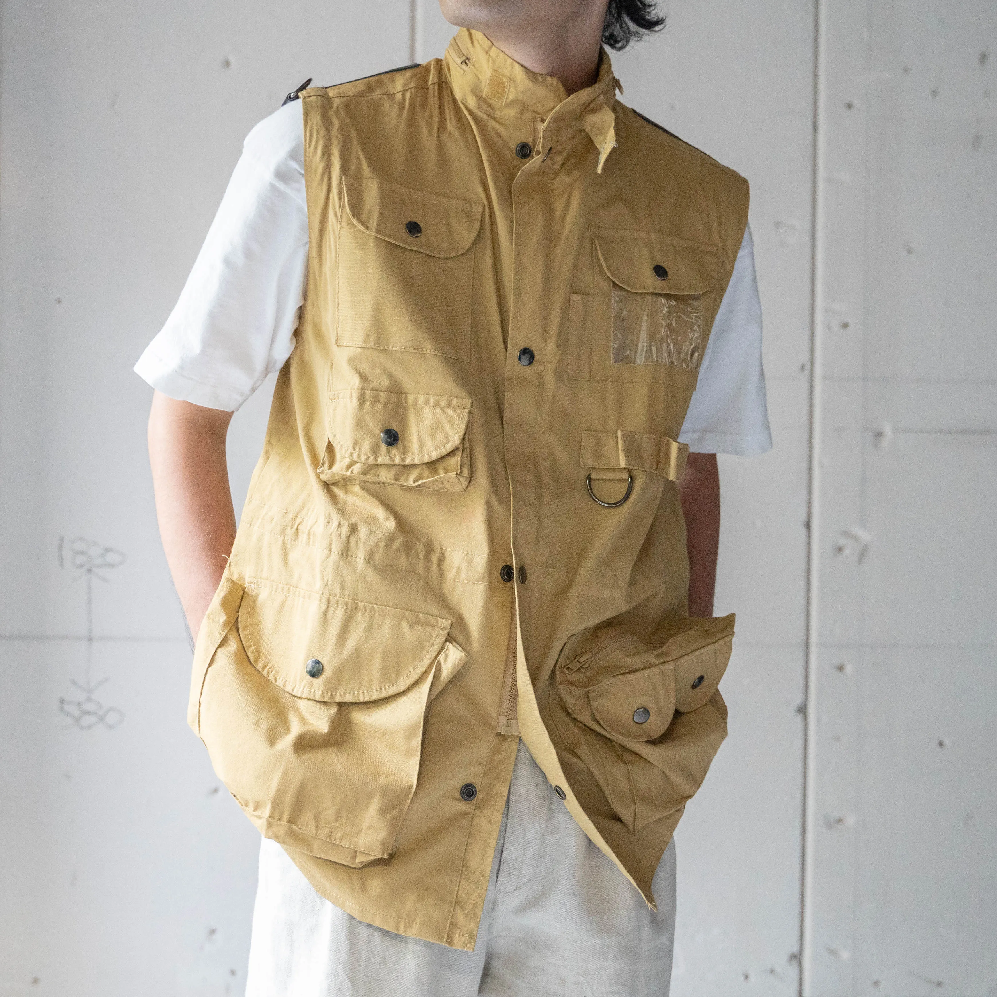 1980-90s Italy? mustard color rayon detachable fishing jacket