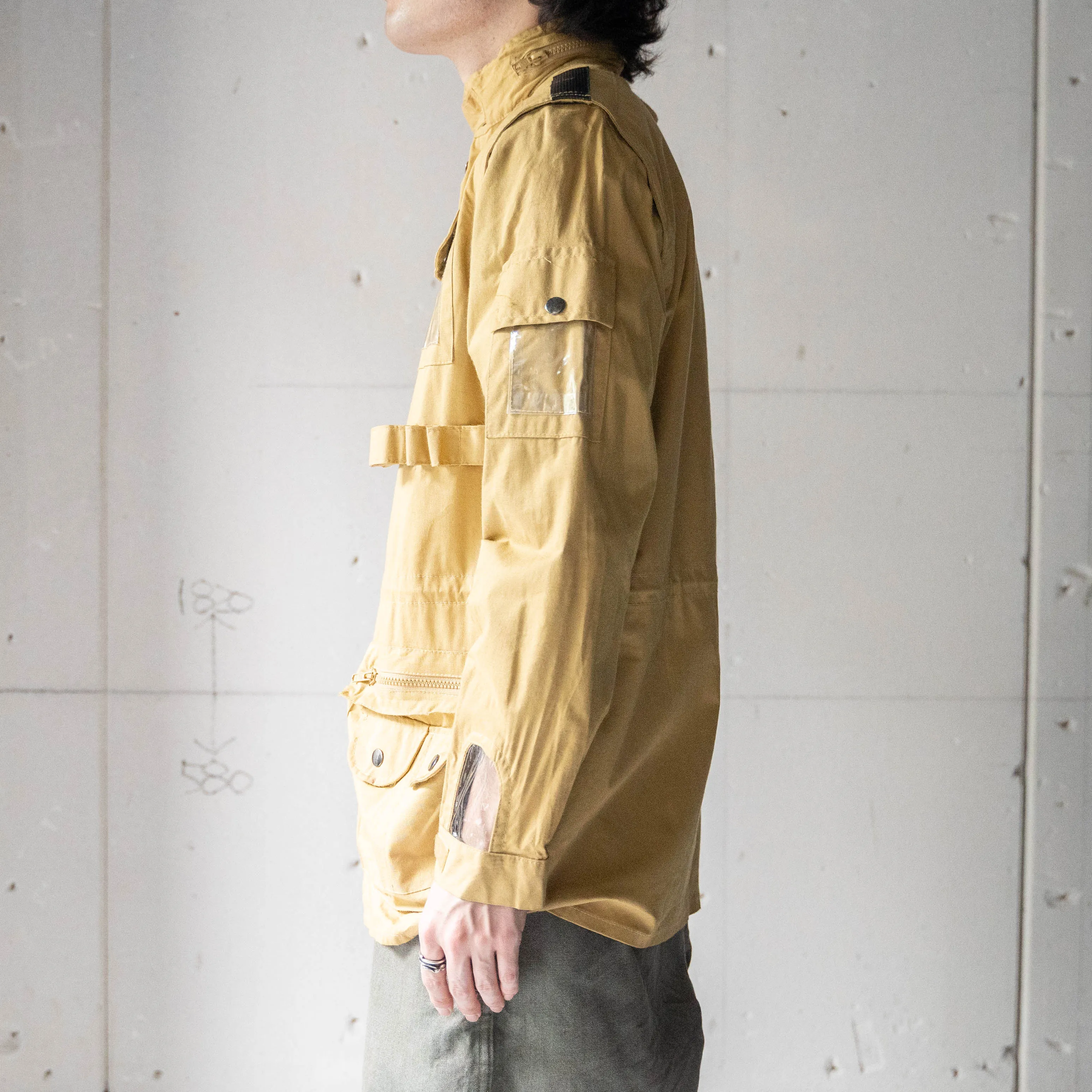 1980-90s Italy? mustard color rayon detachable fishing jacket