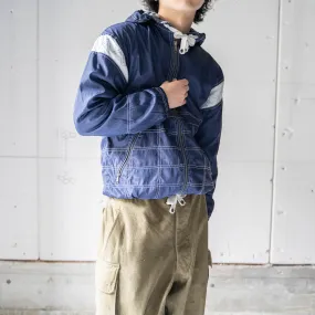 1990s 'adidas' navy × white zip up foodie -with draw cord-