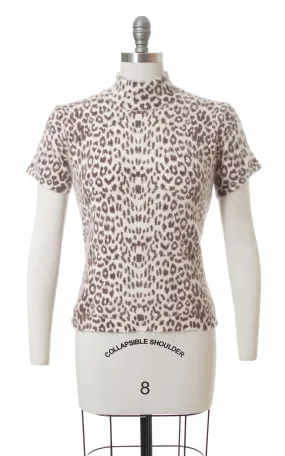 1990s Leopard Print Angora Knit Sweater Top | small/medium