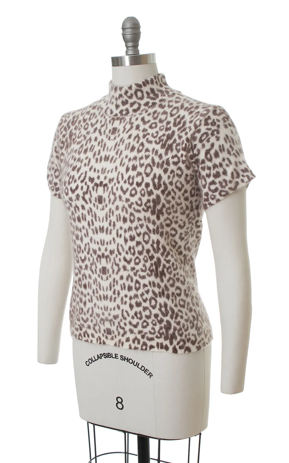 1990s Leopard Print Angora Knit Sweater Top | small/medium