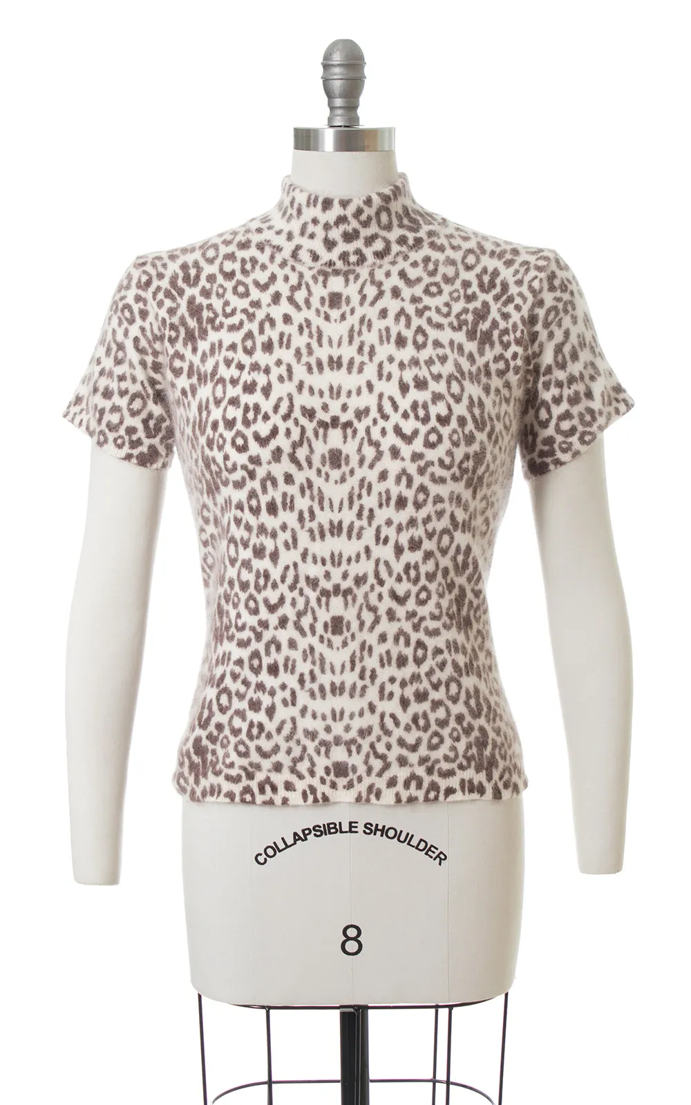 1990s Leopard Print Angora Knit Sweater Top | small/medium