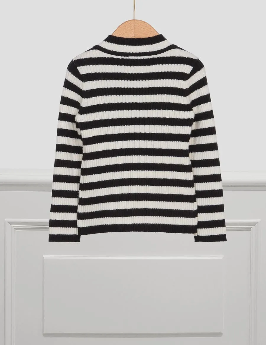 Abel & Lula Girls Black & White Knit Striped Turtleneck Top