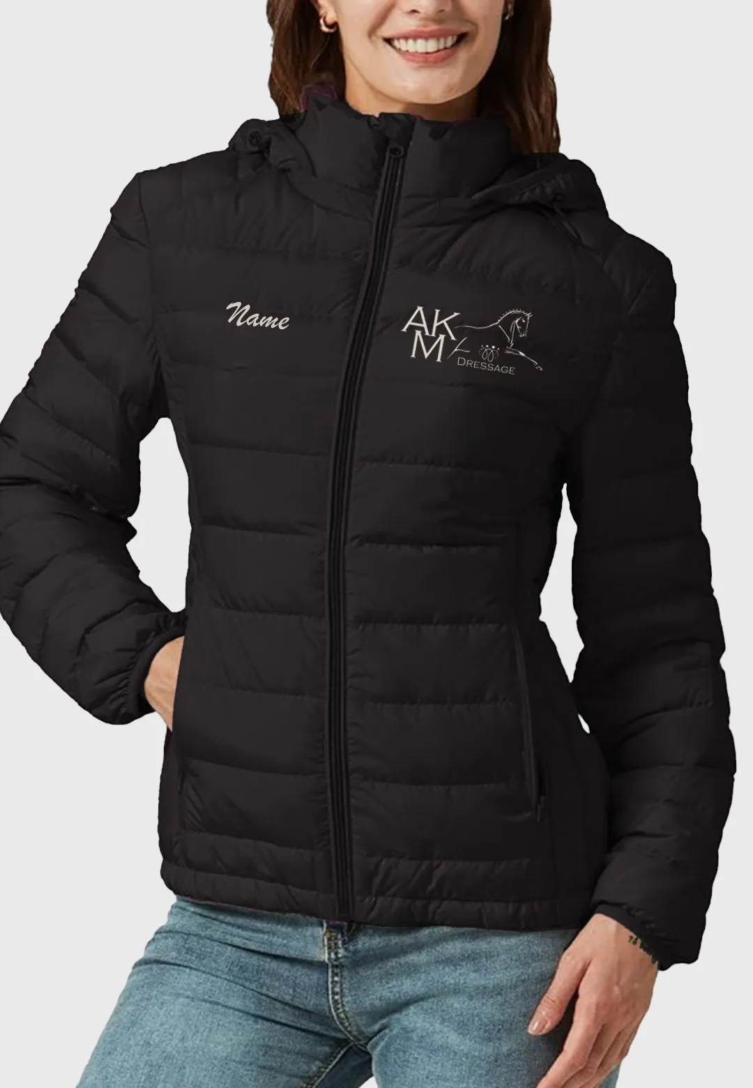 AKM Dressage YZG Quilted Down Puffer Coat w/Detachable Hood, 2 Color Options