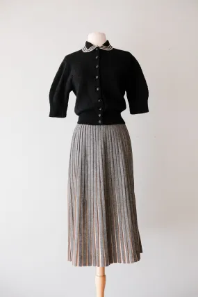 Amazing 1940's Black & White Boucle Knit Top / Sz S
