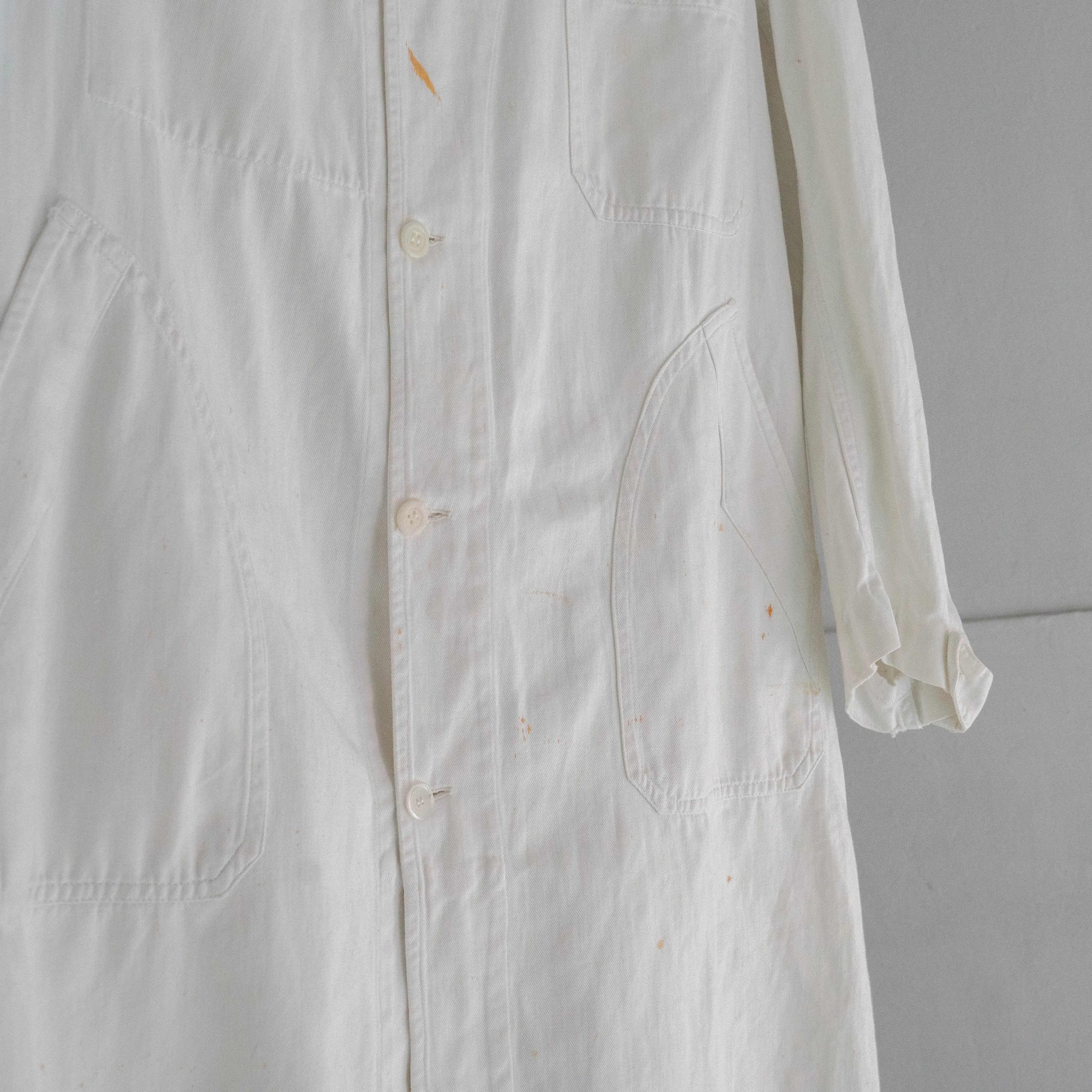 around 1960s France white color cotton twill work coat 'with belt'