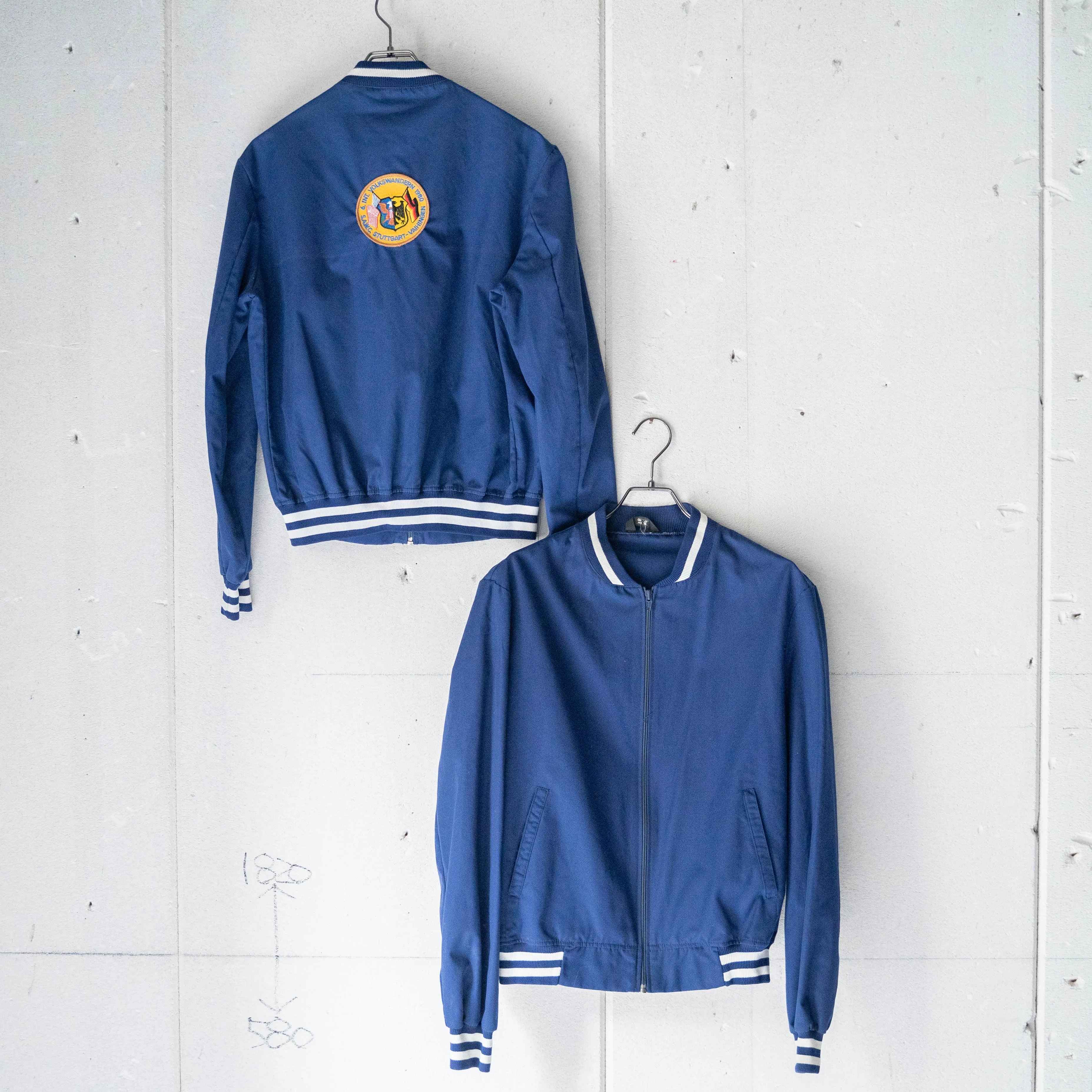 around 1990s 'C&A' blue color stadium jumper -with patch-