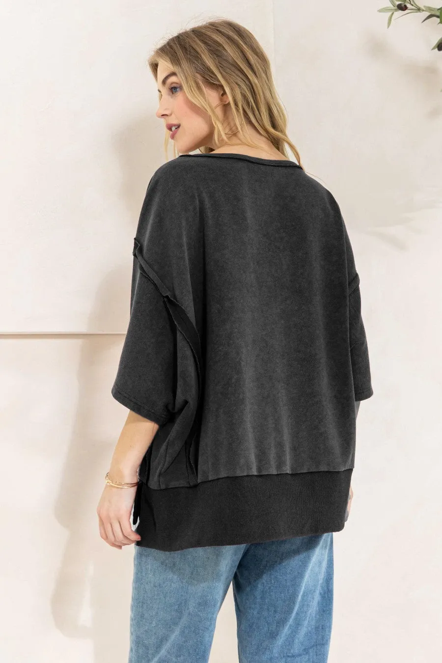 BAMA BLACK KNIT TERRY TOP