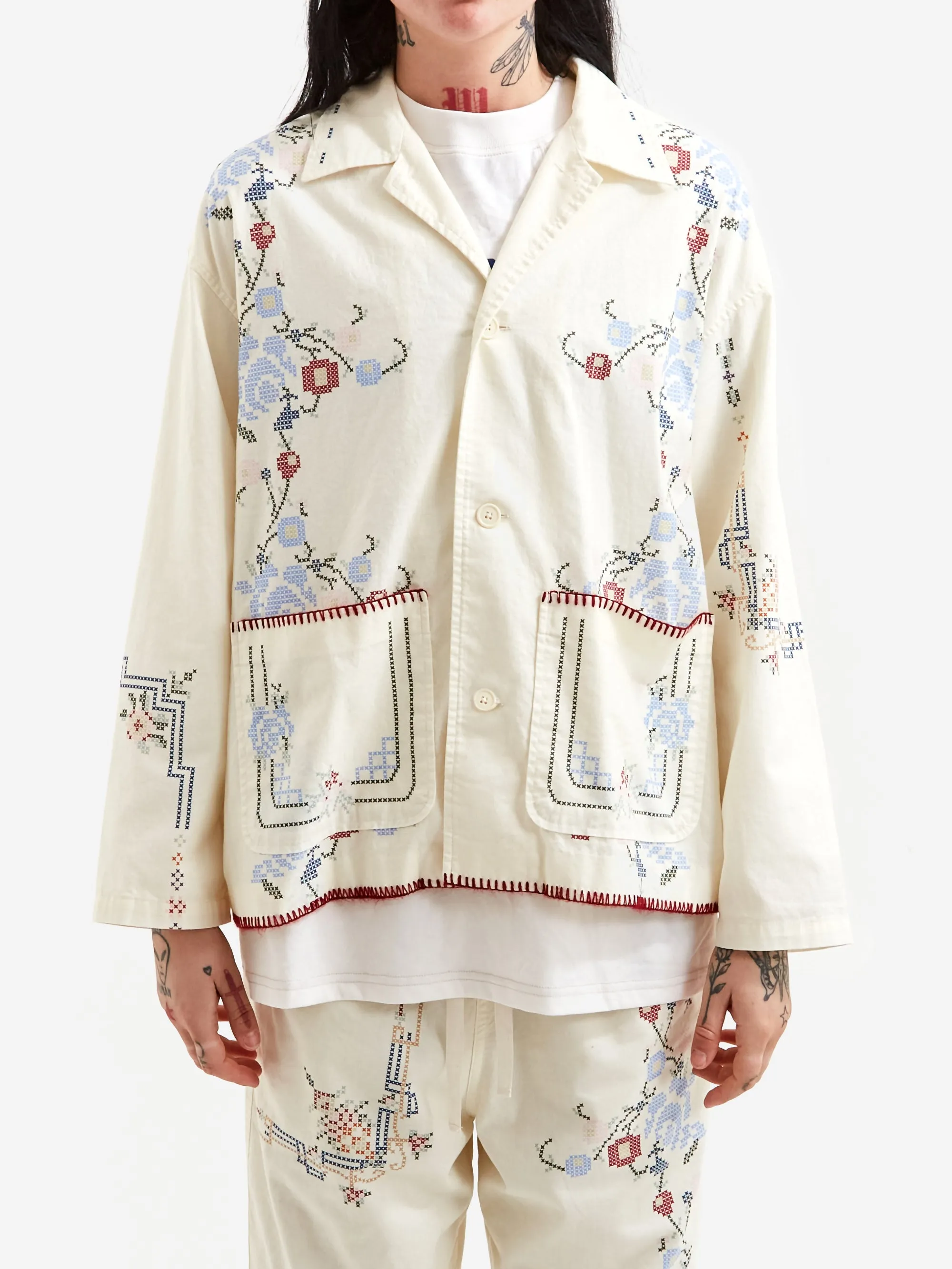 Beams Boy Cross Stitch Print Jacket - Ivory