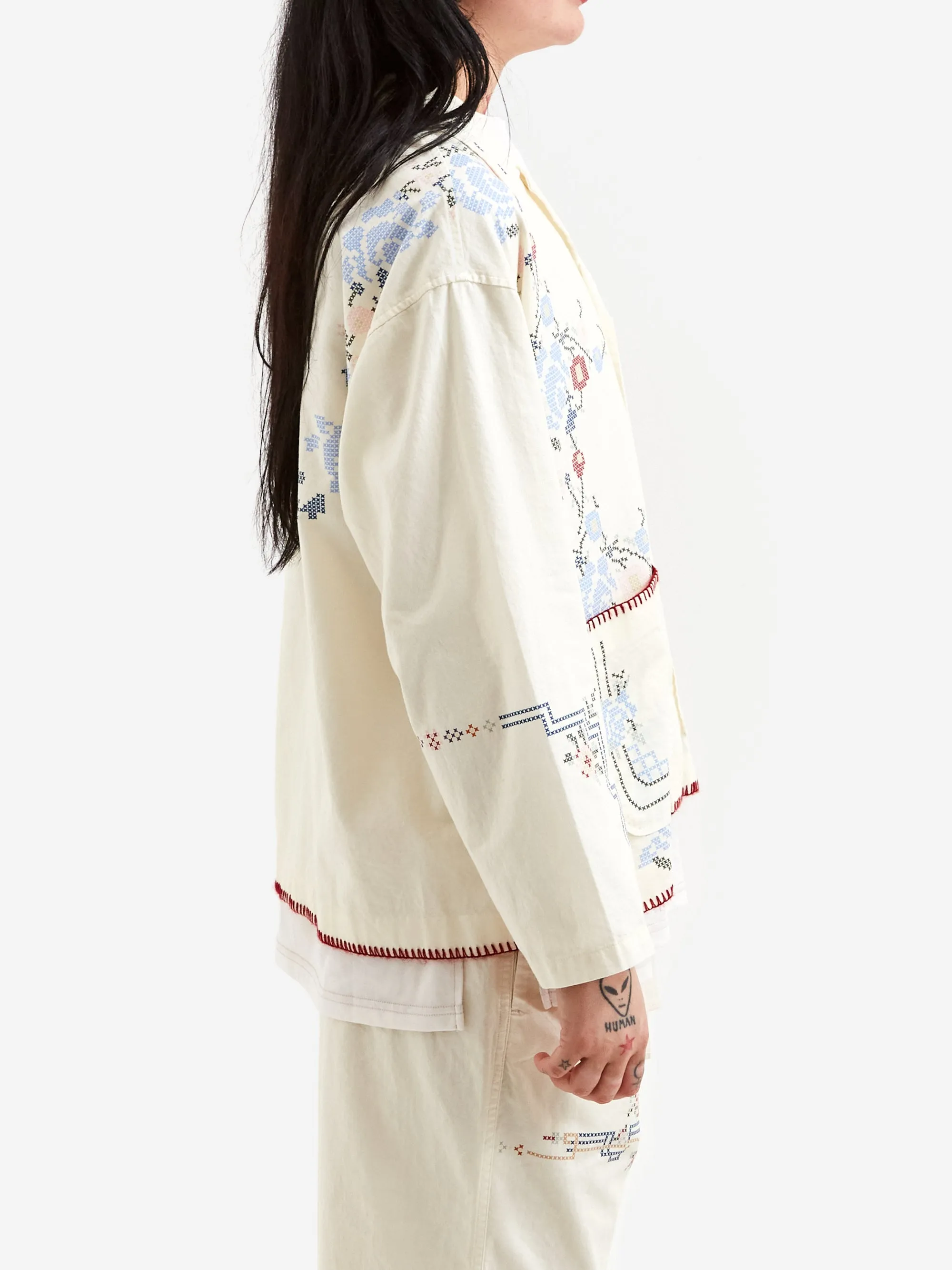 Beams Boy Cross Stitch Print Jacket - Ivory