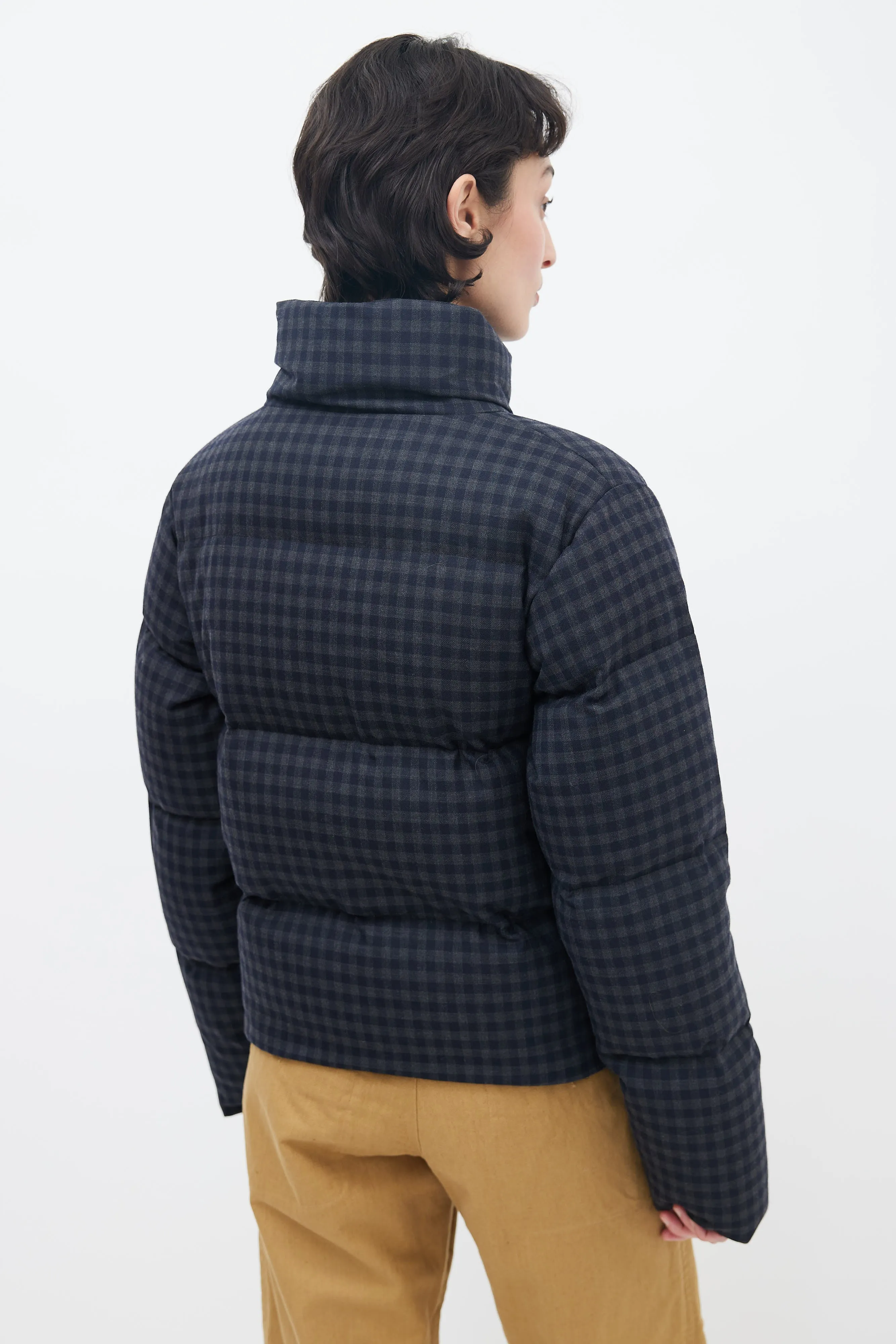 Black & Grey Plaid Down Jacket