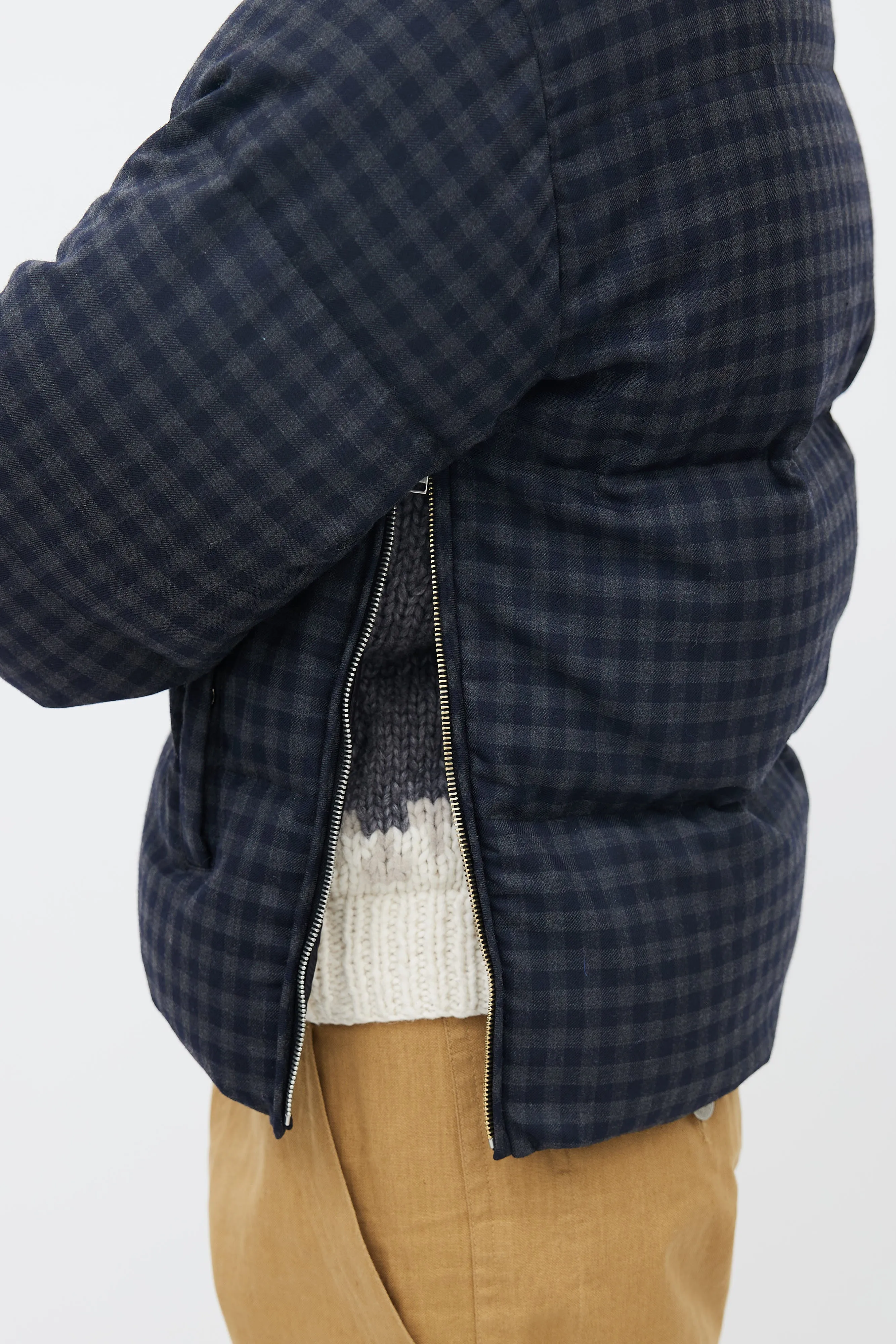 Black & Grey Plaid Down Jacket