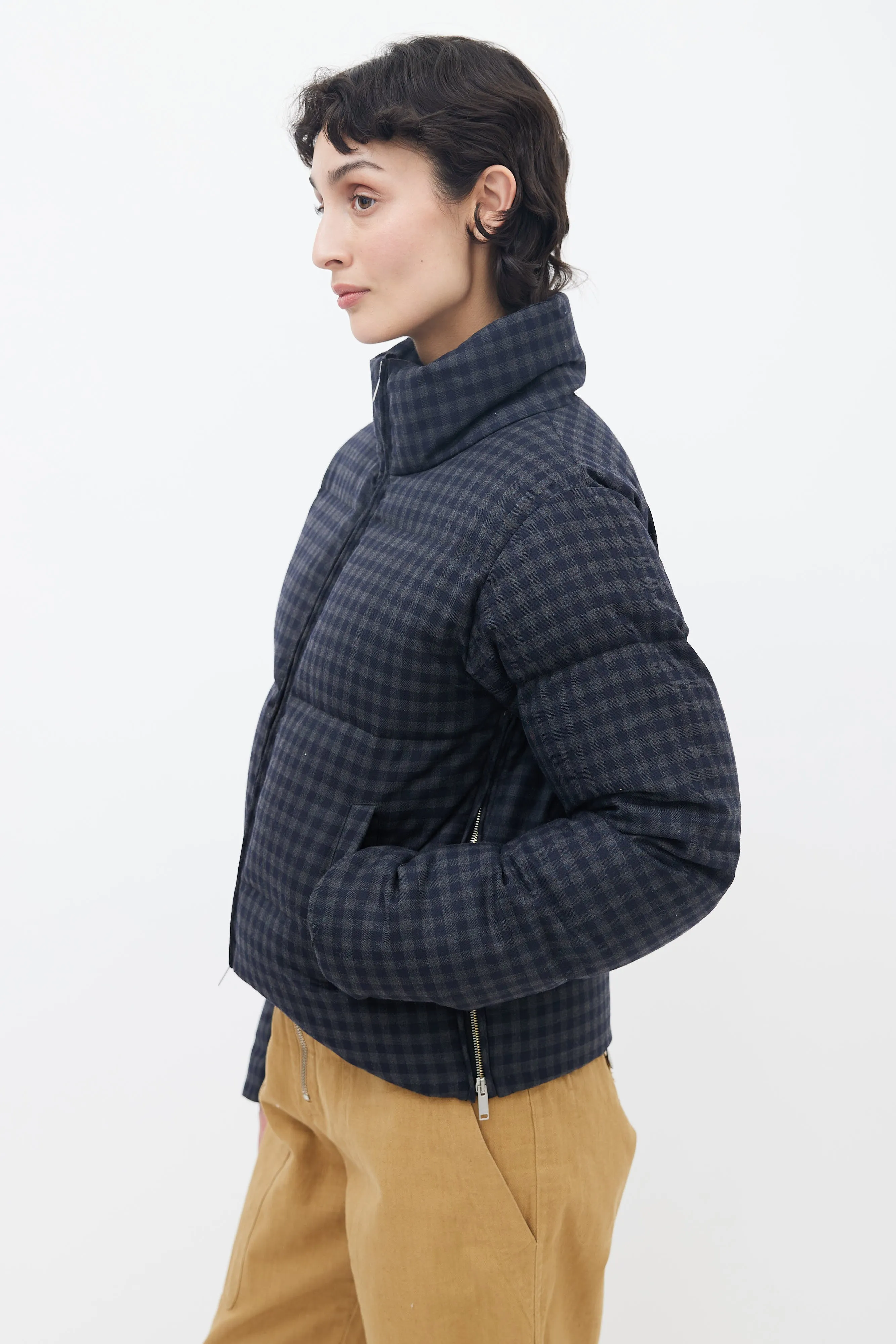 Black & Grey Plaid Down Jacket