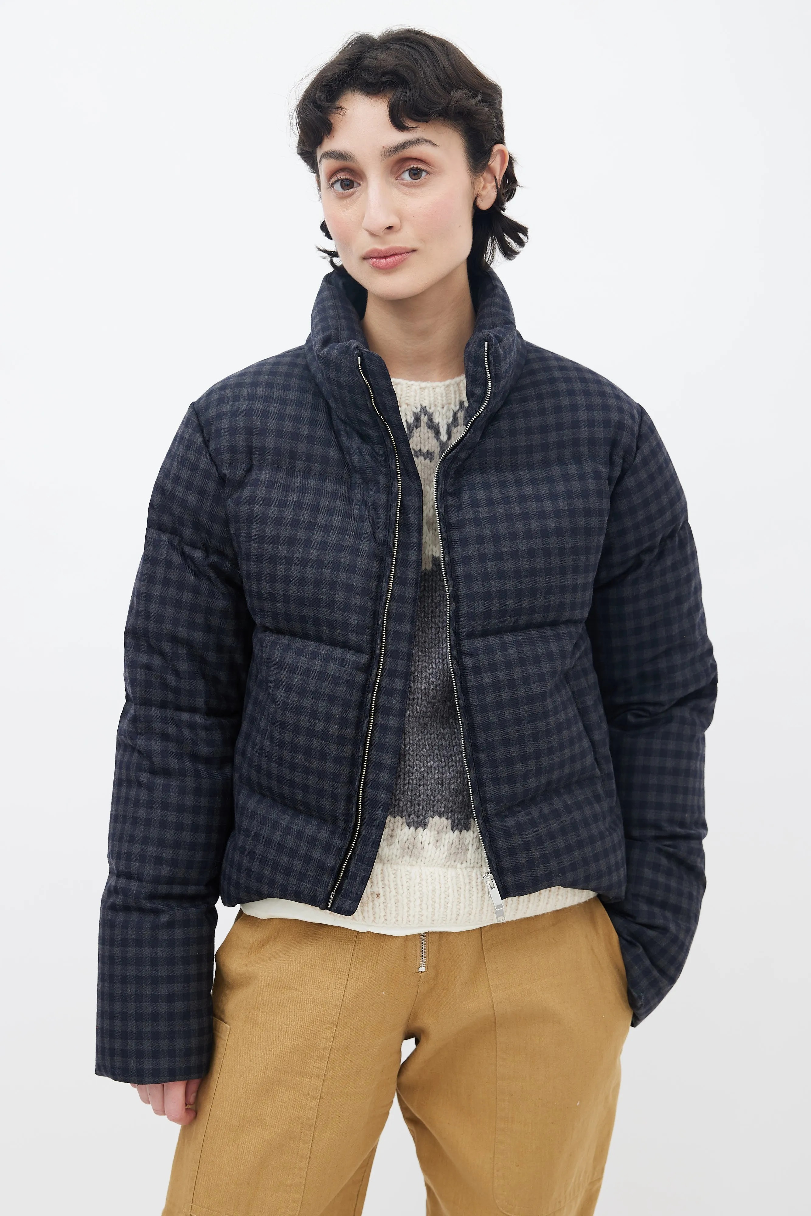 Black & Grey Plaid Down Jacket