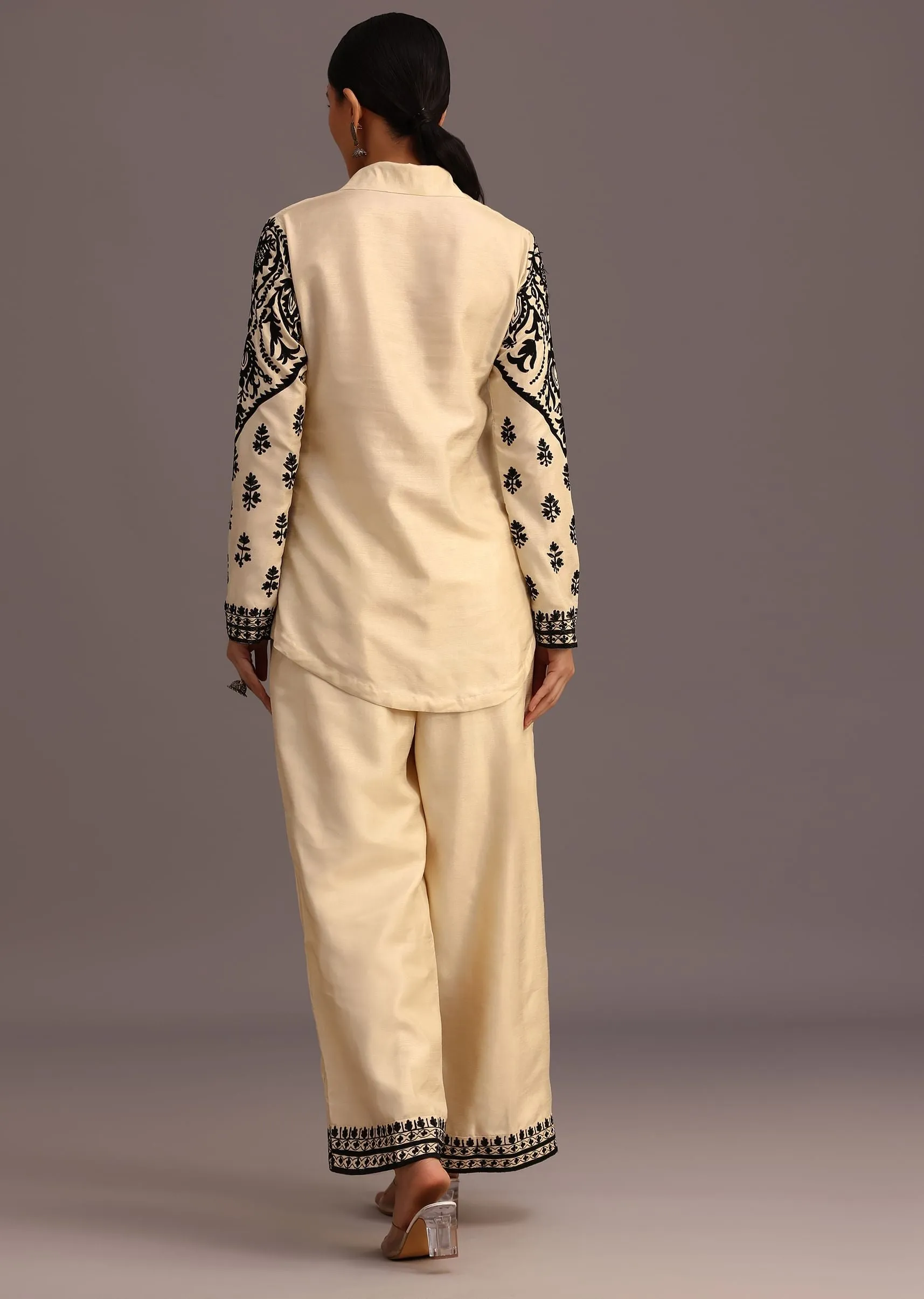 Black And Beige Thread Work Co-ord Set