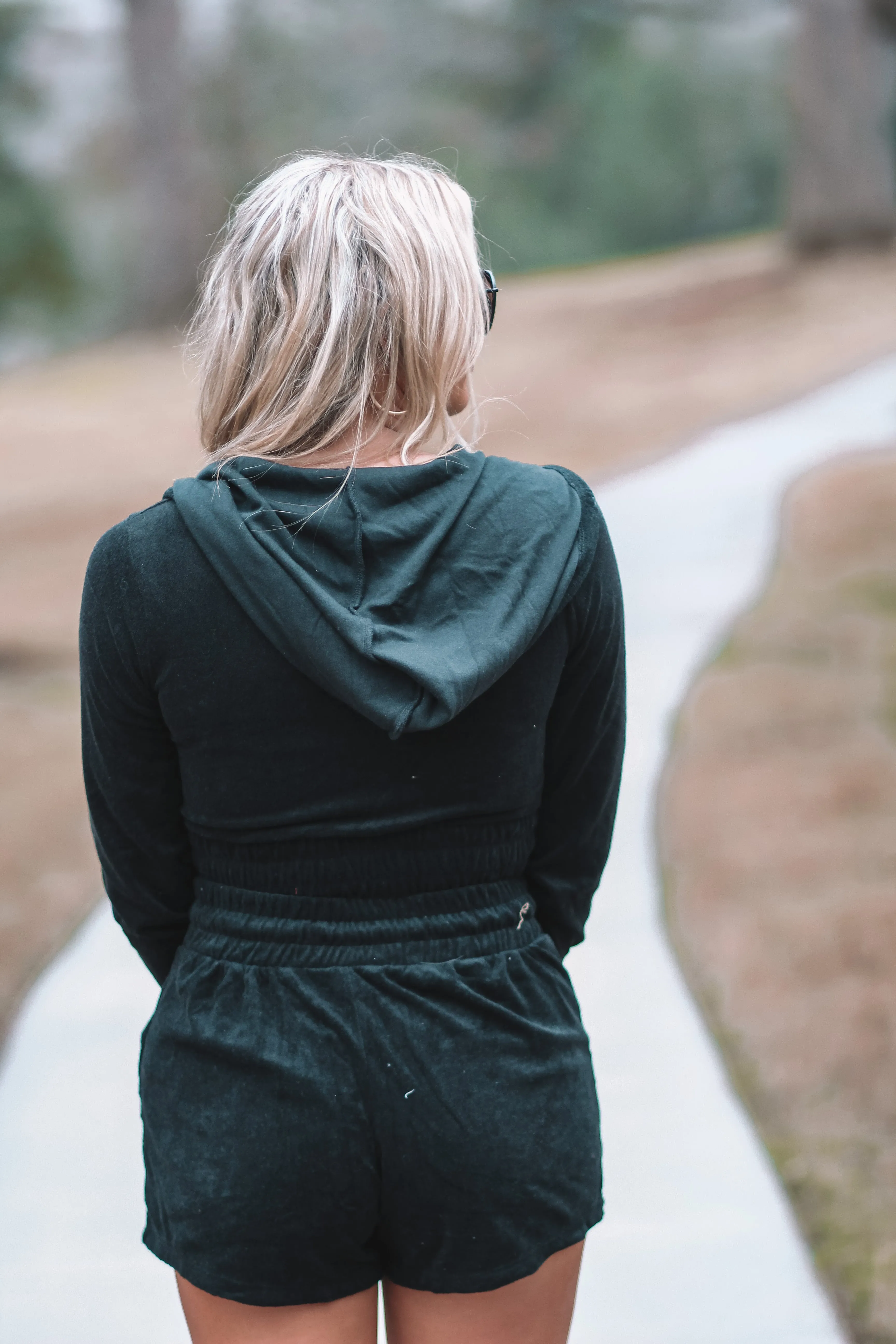 Black Loop Terry Zip Up Hooded Jacket & Shorts Lounge set