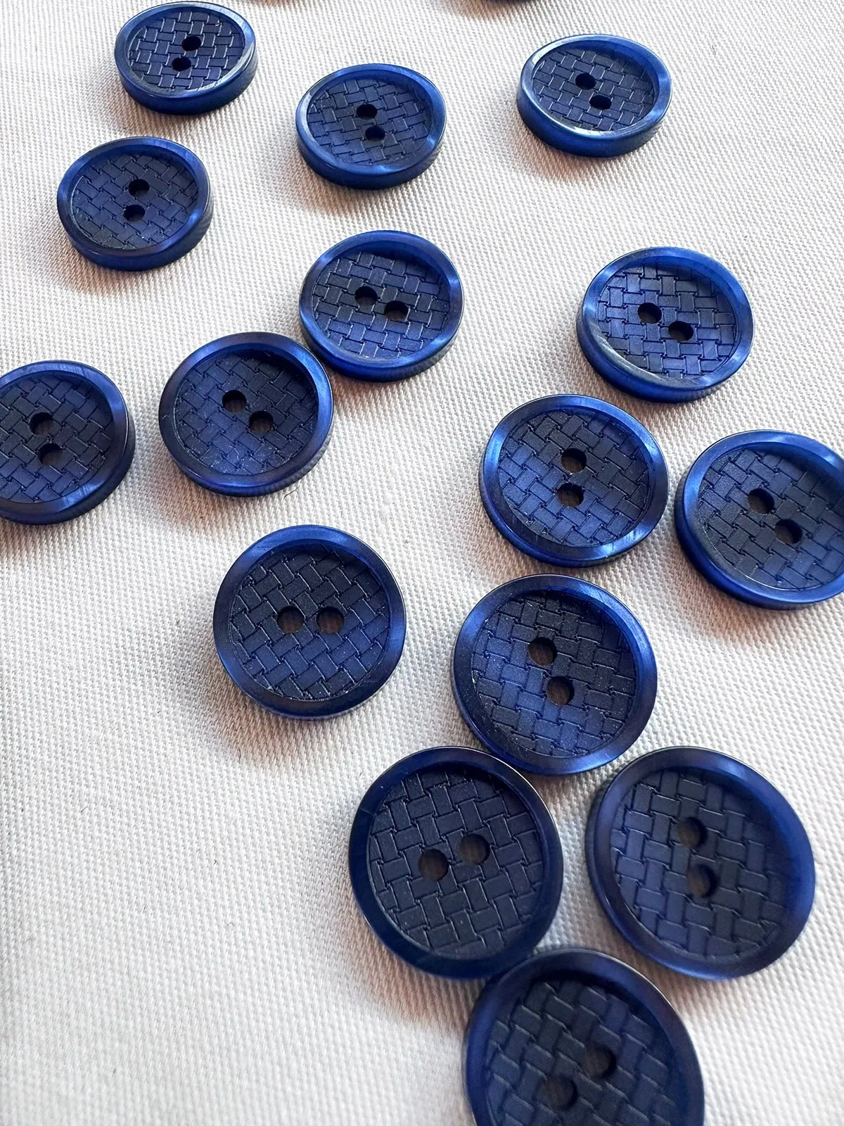 Blue Basket Weave Etched Designer Buttons Per Pair
