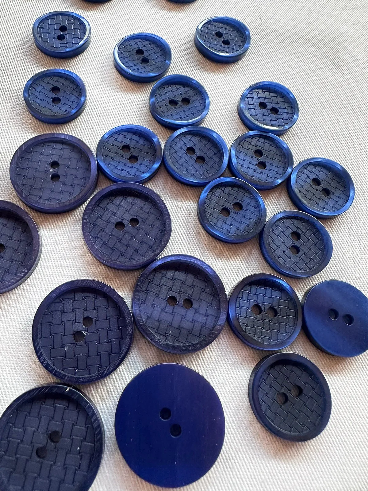 Blue Basket Weave Etched Designer Buttons Per Pair