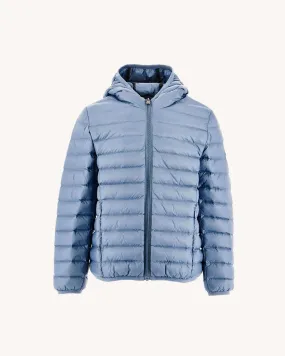 Blue washed Hugo kid's lightweight hooded puffer jacket