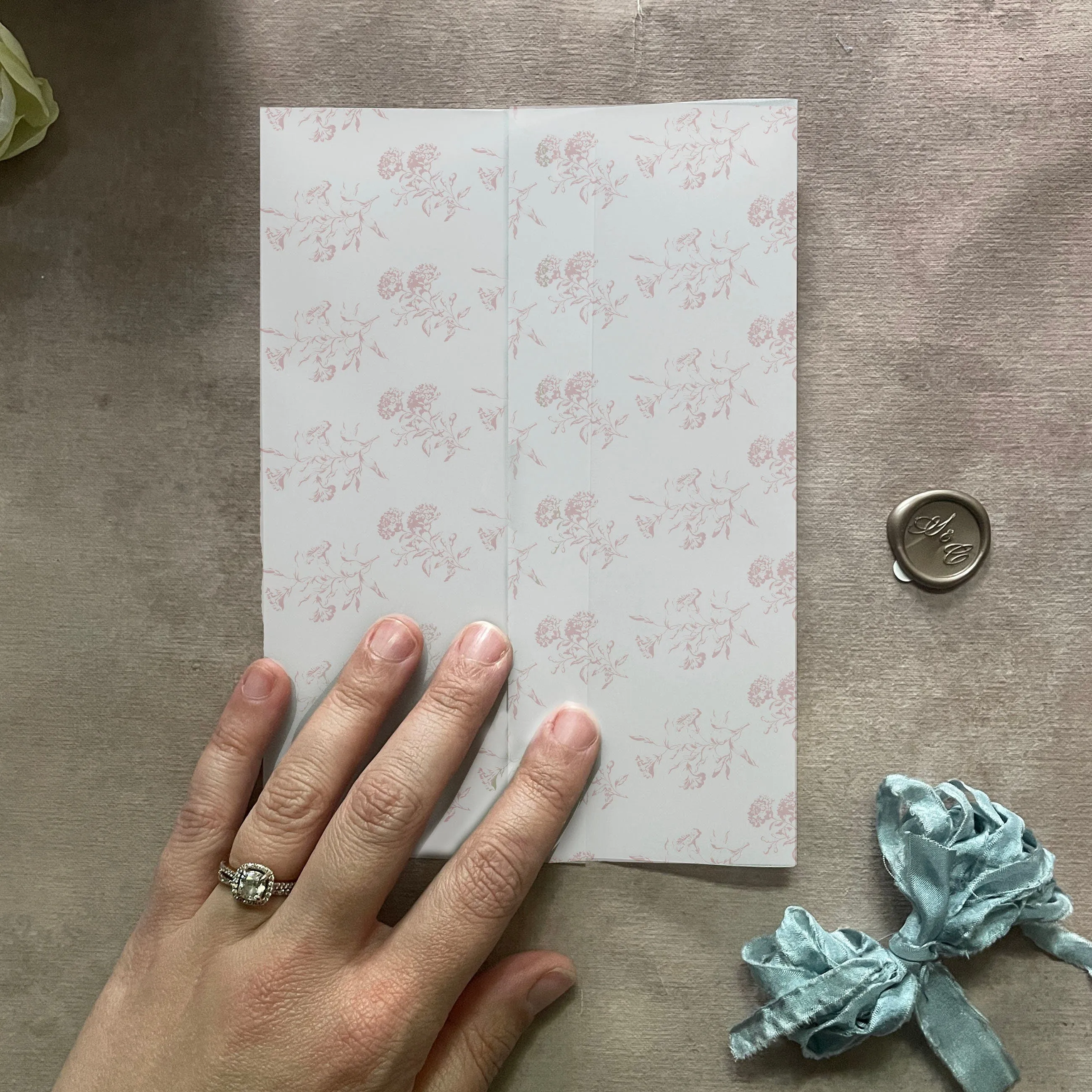 Blush Pink Toile Floral Vellum Wrap | A7 | Set of 10
