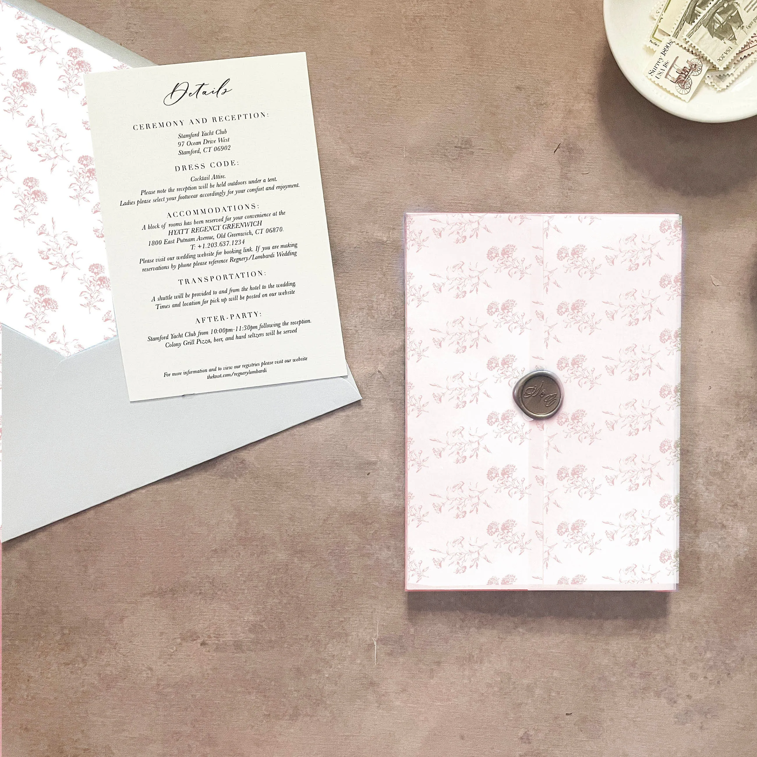 Blush Pink Toile Floral Vellum Wrap | A7 | Set of 10