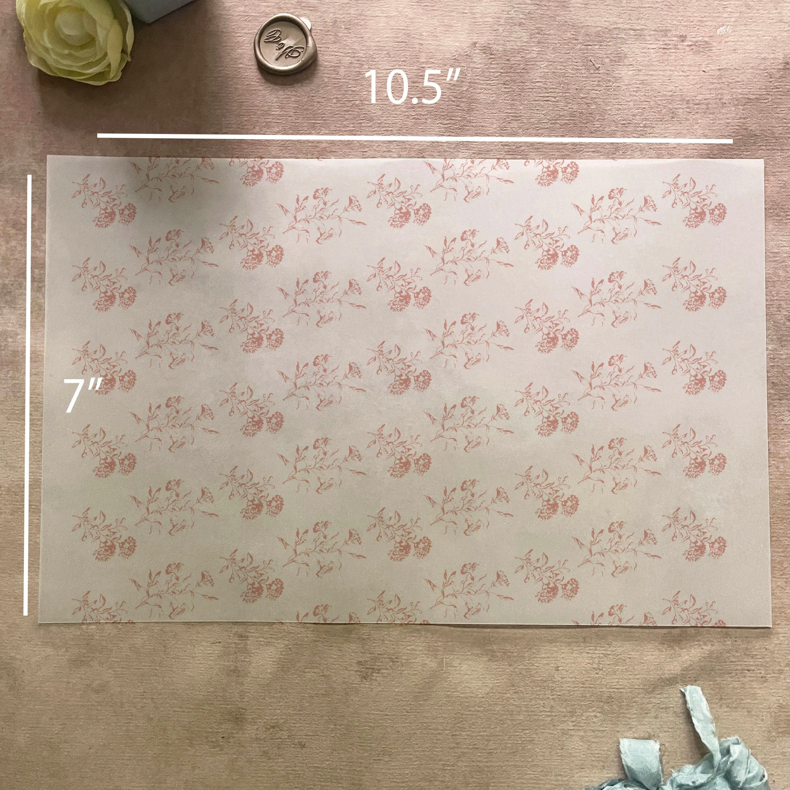 Blush Pink Toile Floral Vellum Wrap | A7 | Set of 10