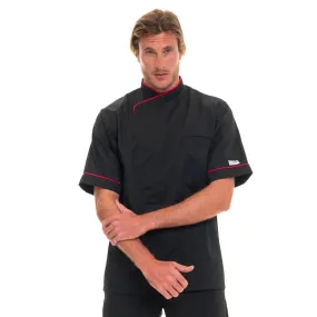 Mens Breathable Short Sleeve Chef Coat with Stylish Red Piping - MANELLI