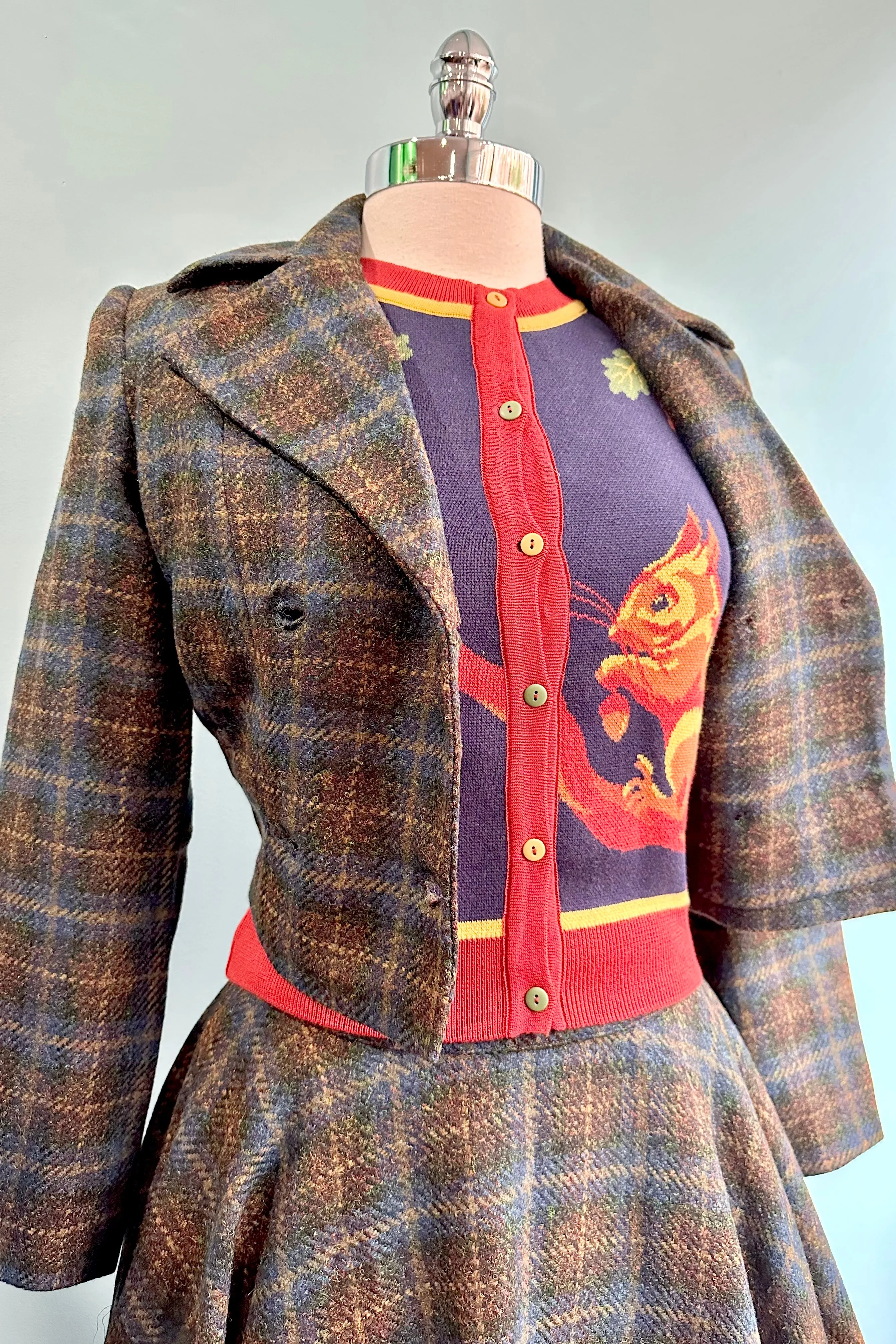 Brown and Navy Plaid Cropped Wool Jacket by Timeless London
