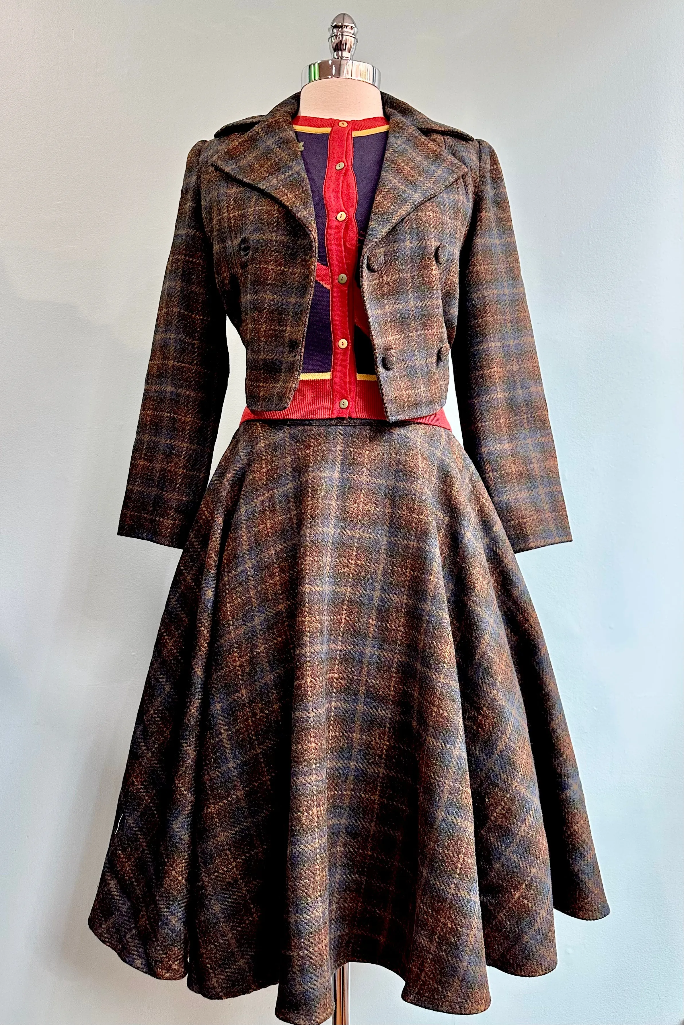 Brown and Navy Plaid Cropped Wool Jacket by Timeless London