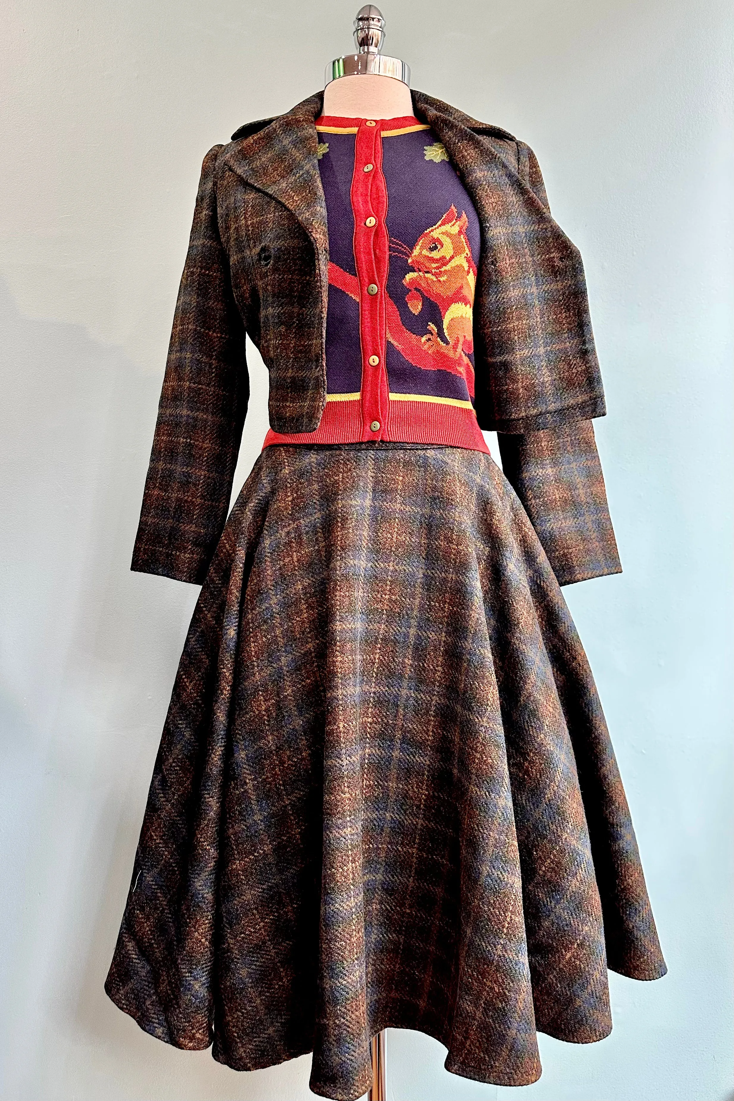 Brown and Navy Plaid Cropped Wool Jacket by Timeless London