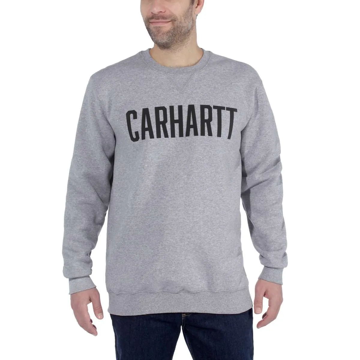 Carhartt&#x20;103853&#x20;Block&#x20;Logo&#x20;Crewneck&#x20;Sweater&#x20;-&#x20;Heather&#x20;Grey