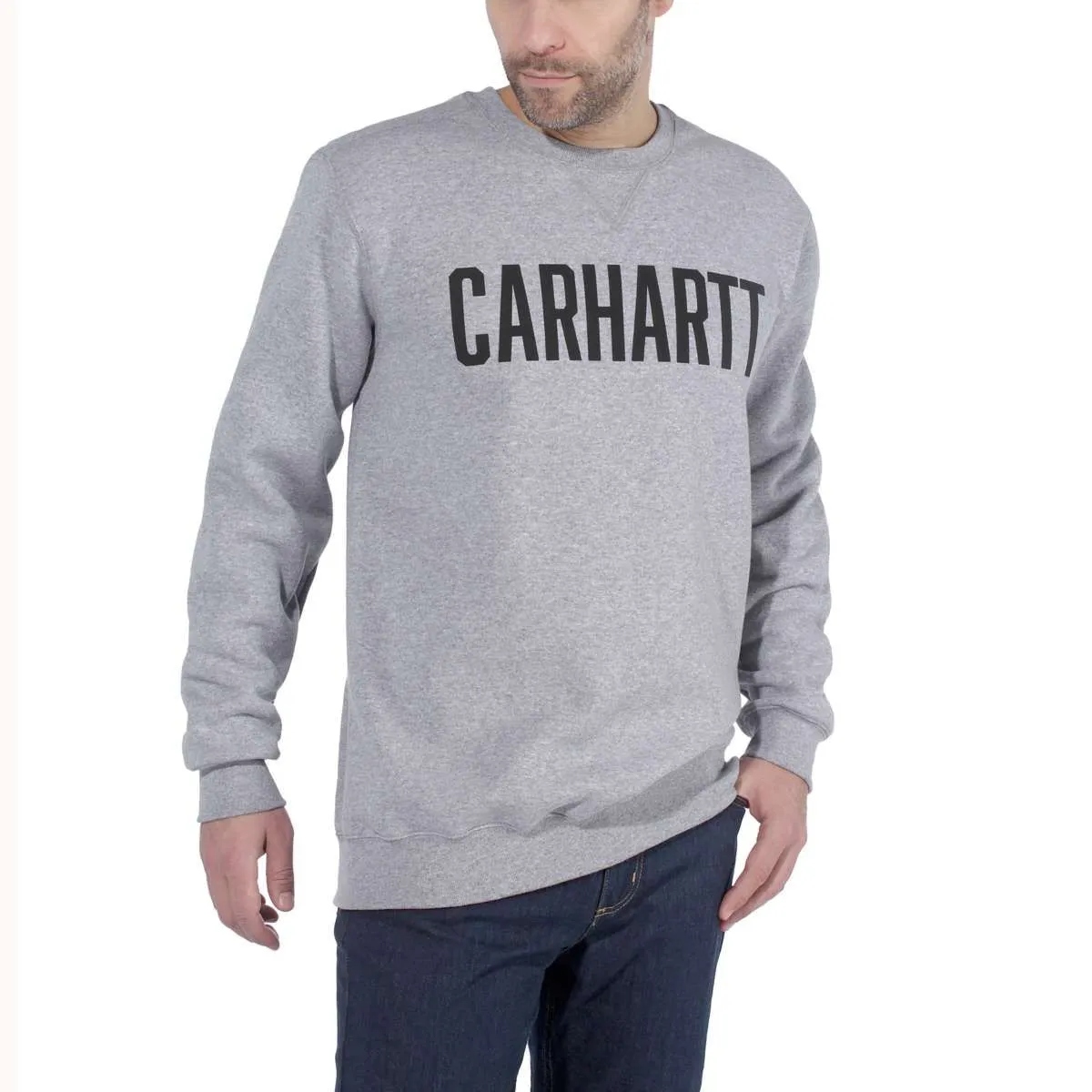 Carhartt&#x20;103853&#x20;Block&#x20;Logo&#x20;Crewneck&#x20;Sweater&#x20;-&#x20;Heather&#x20;Grey