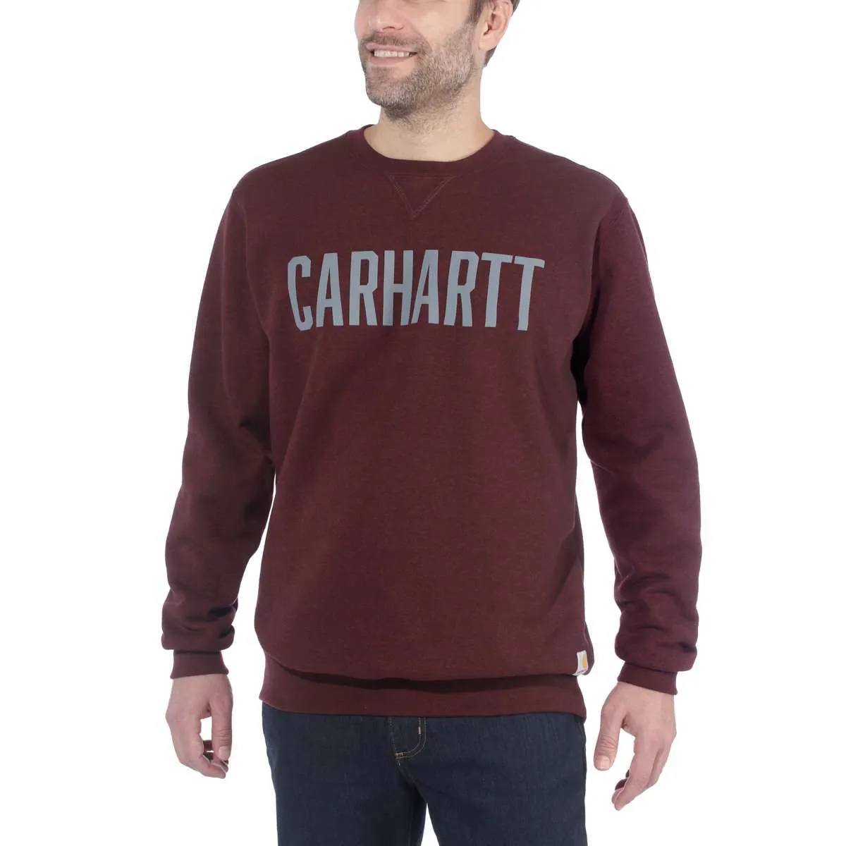 Carhartt&#x20;103853&#x20;Block&#x20;Logo&#x20;Crewneck&#x20;Sweater&#x20;-&#x20;Port&#x20;Heather