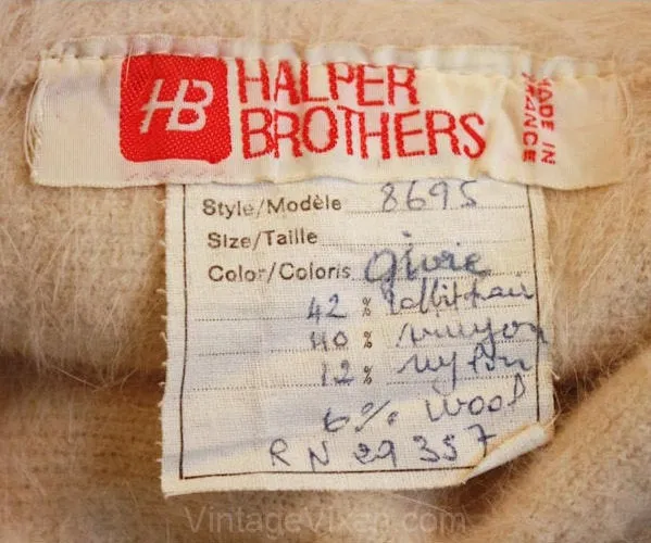 Chic 70s Beige Angora Casual Hat - Made in France - Casual Style Ecru Fuzzy Furry Cloche - Fall Winter - Halper Brothers - Close Fitting