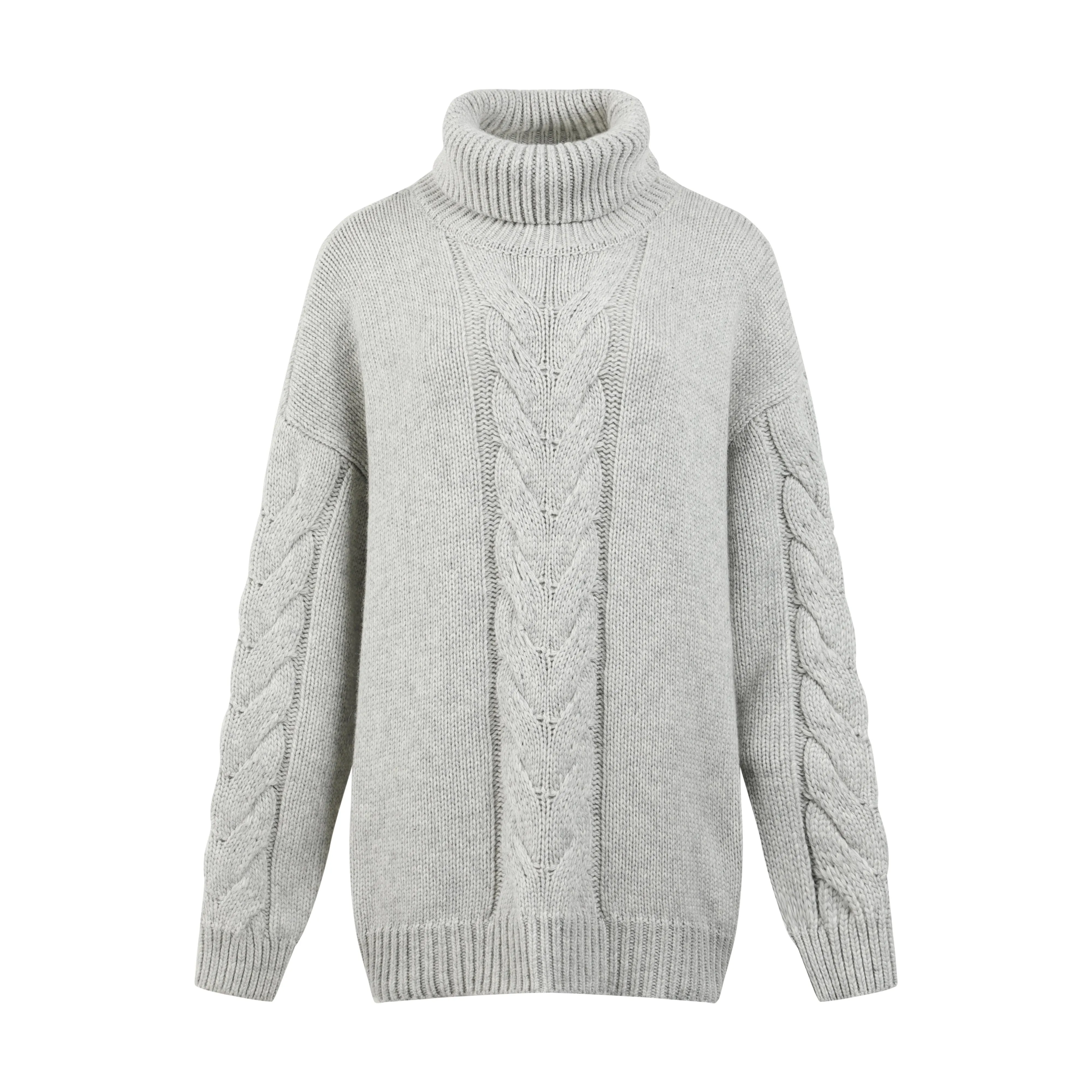Cicilia Wool Blend Turtleneck Sweater in Grey