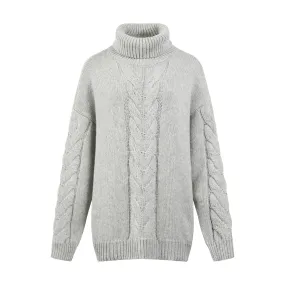 Cicilia Wool Blend Turtleneck Sweater in Grey