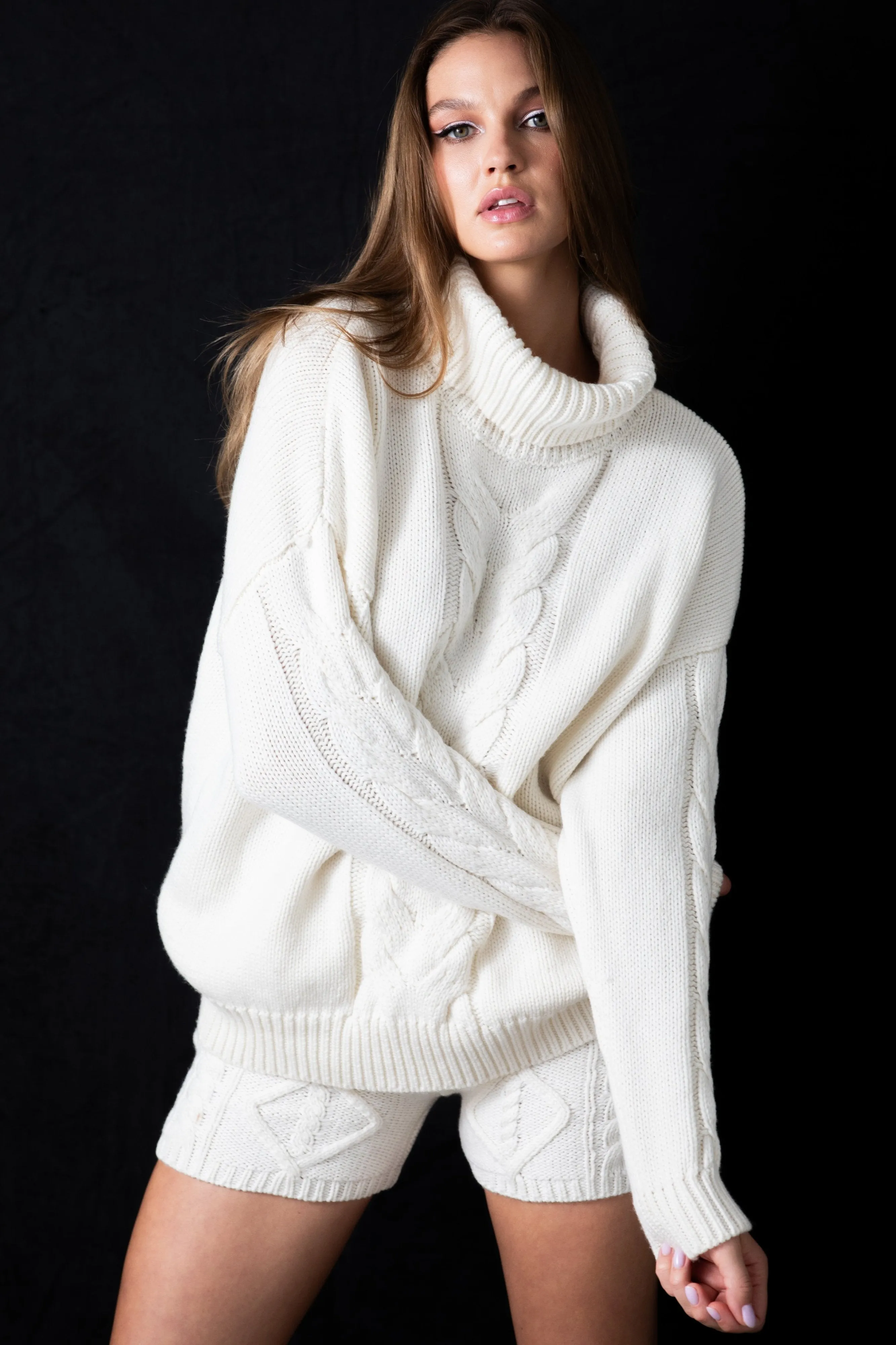 Cicilia Wool Blend Turtleneck Sweater in White