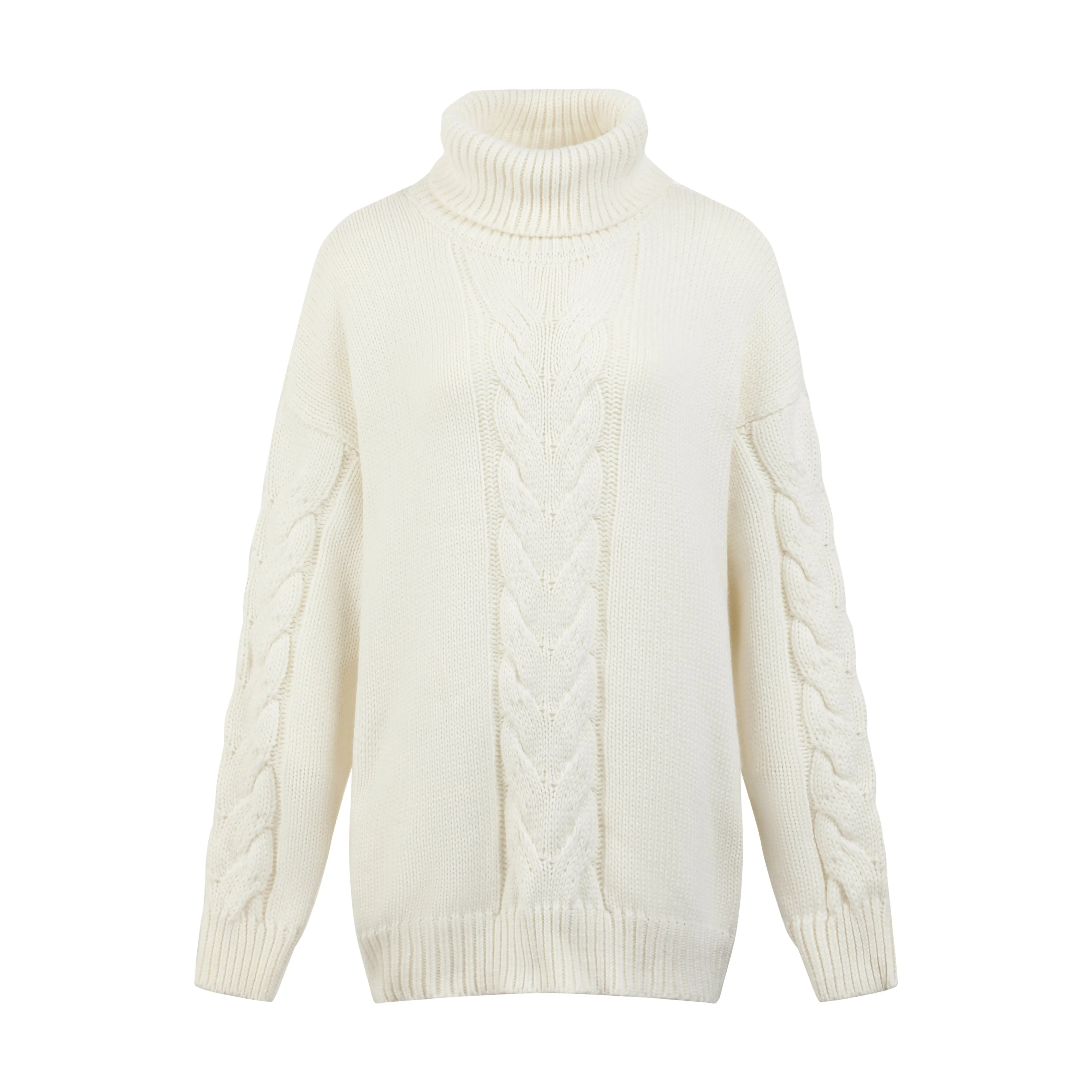 Cicilia Wool Blend Turtleneck Sweater in White