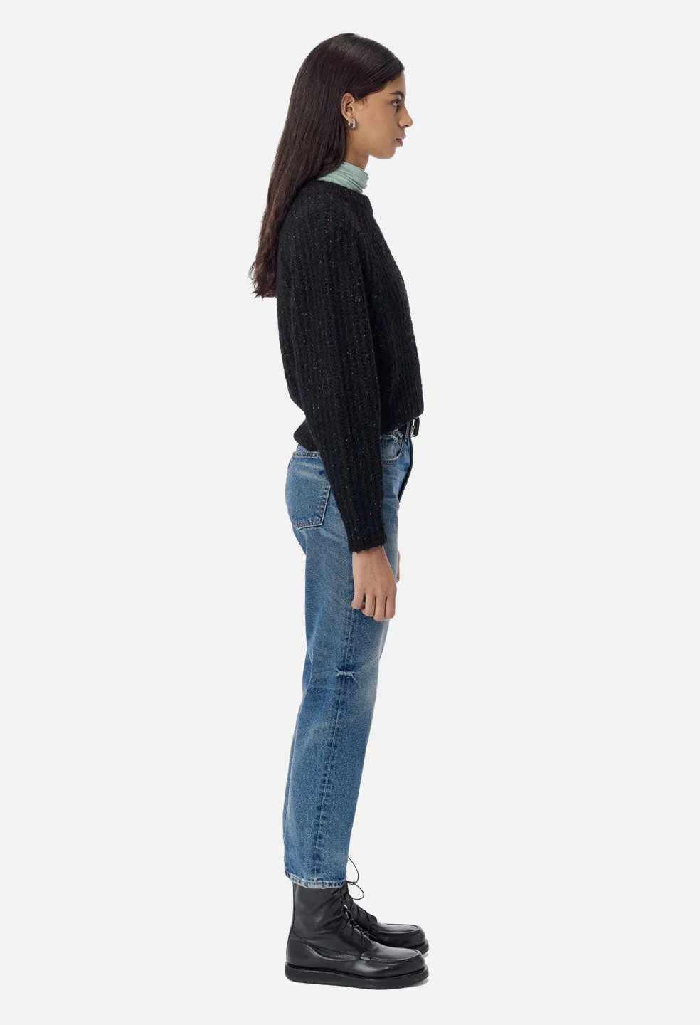 Color Nep Raglan Sleeve Crew / Black Multi