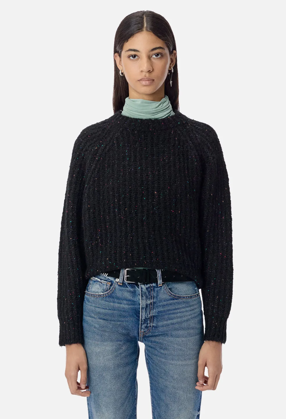 Color Nep Raglan Sleeve Crew / Black Multi
