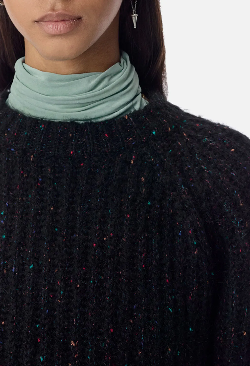Color Nep Raglan Sleeve Crew / Black Multi