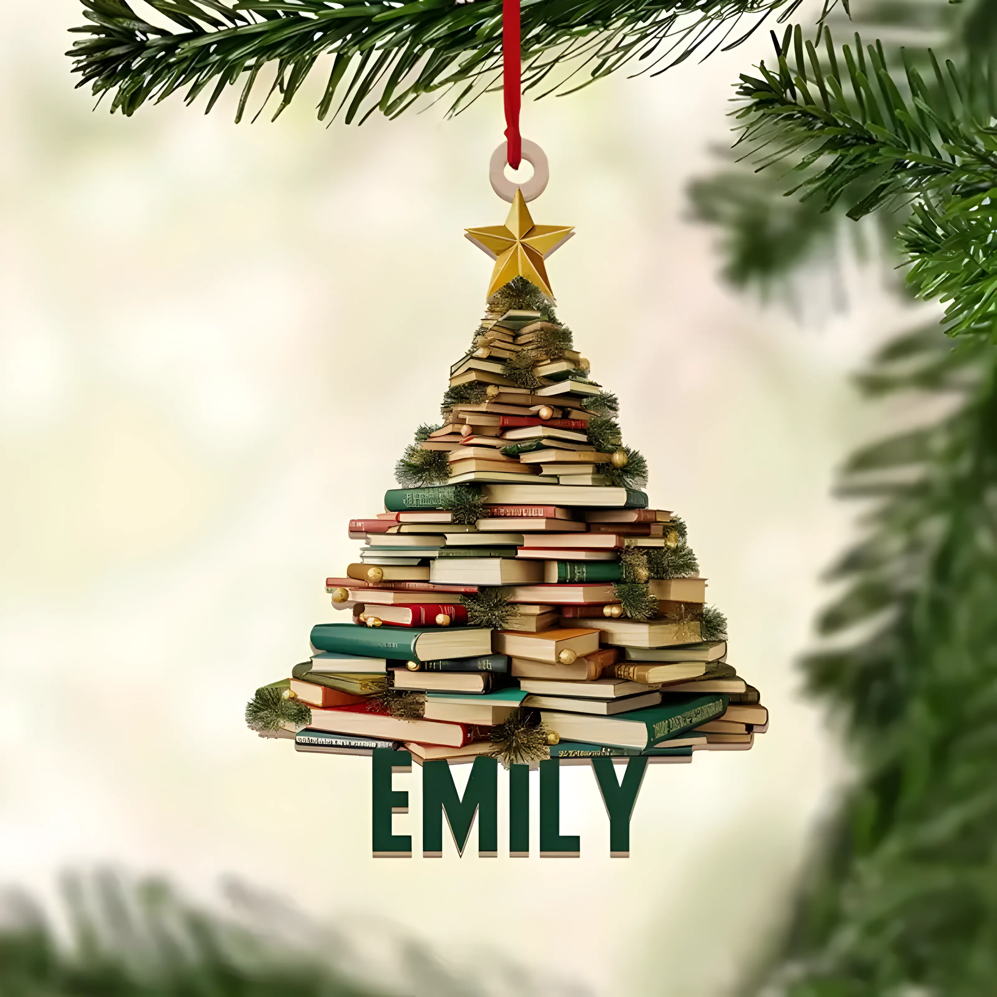 Customizable Book Christmas Tree Acrylic Keychain Pendant - Wall Mount, Adjustable, Casual Style Key Holder for Car, Backpack, Reading Ornament ORN2709