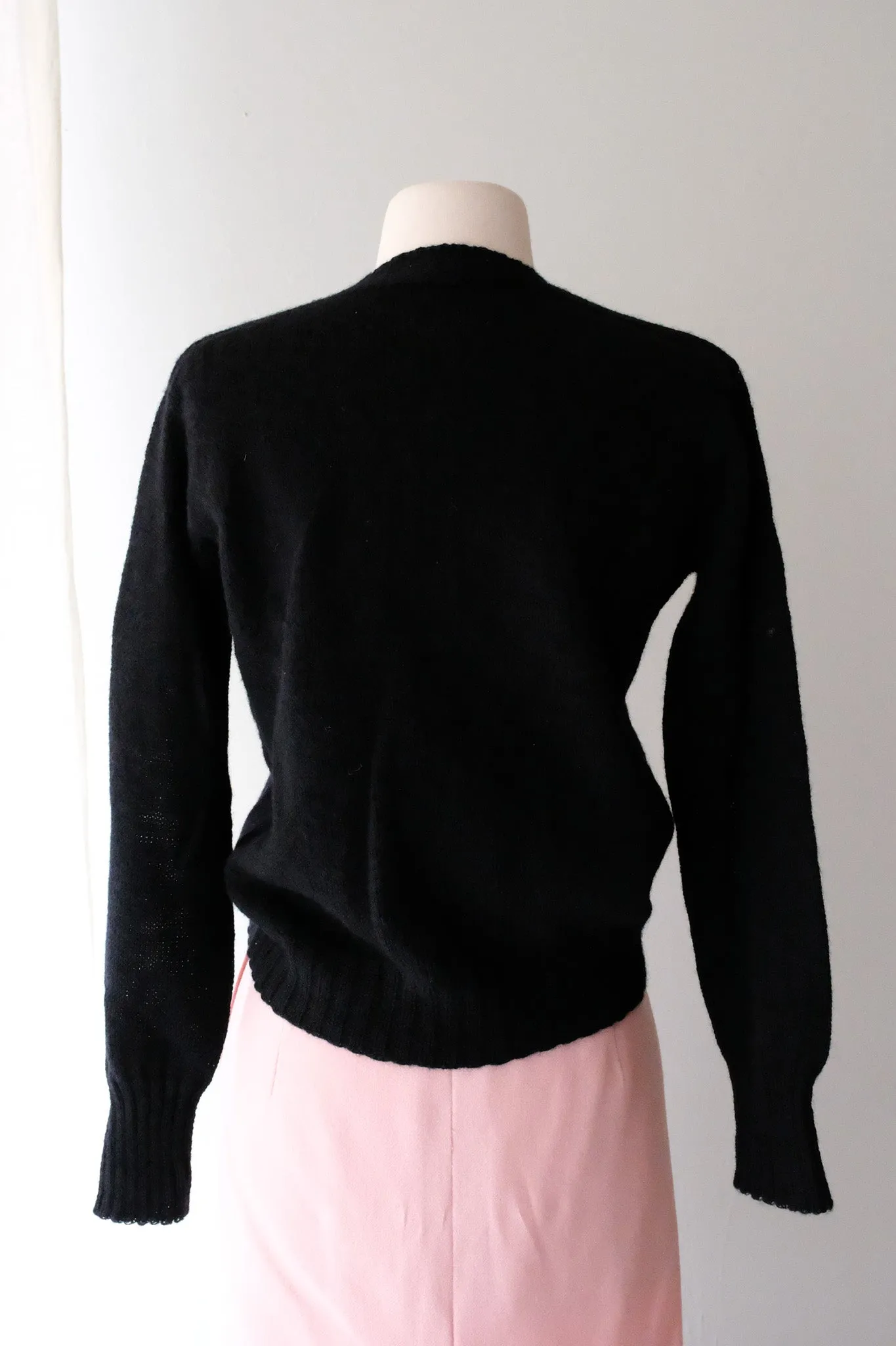 Cutest 1950's Black & Baby Pink Wool Cardigan Sweater/ Sz M