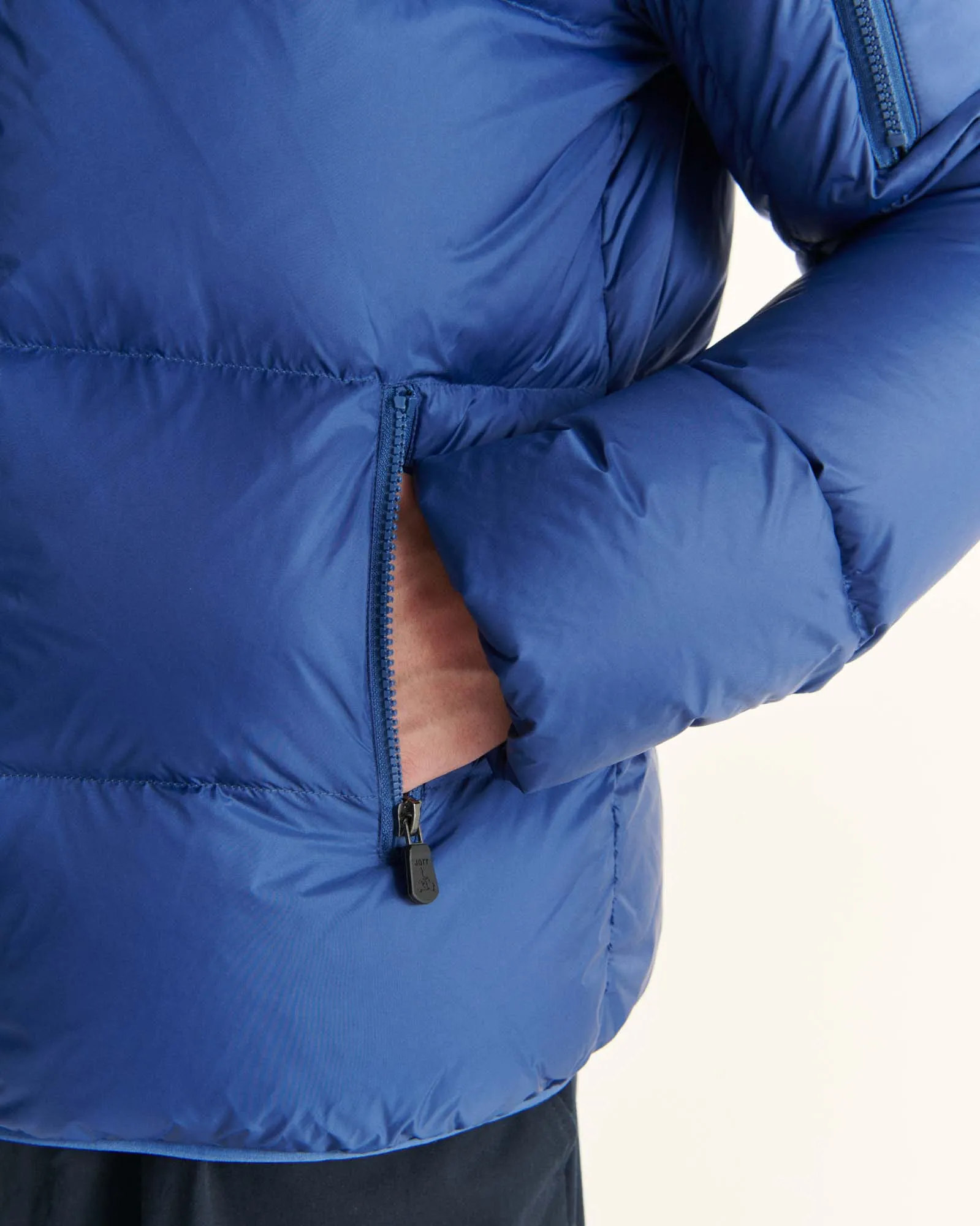 Dark Denim Hooded down jacket Java