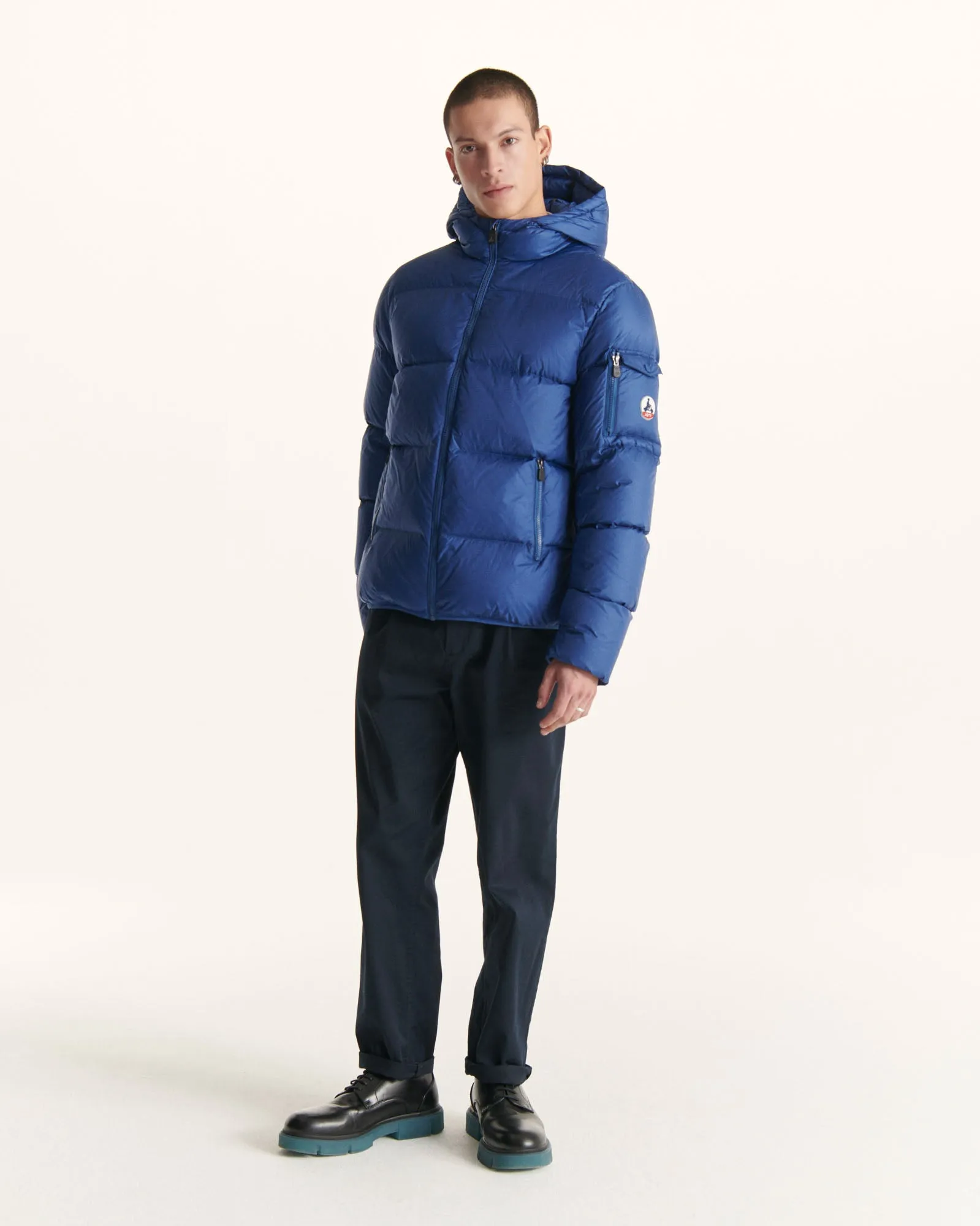 Dark Denim Hooded down jacket Java