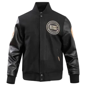 DETROIT PISTONS GOLD LOGO SATIN JACKET (BLACK)