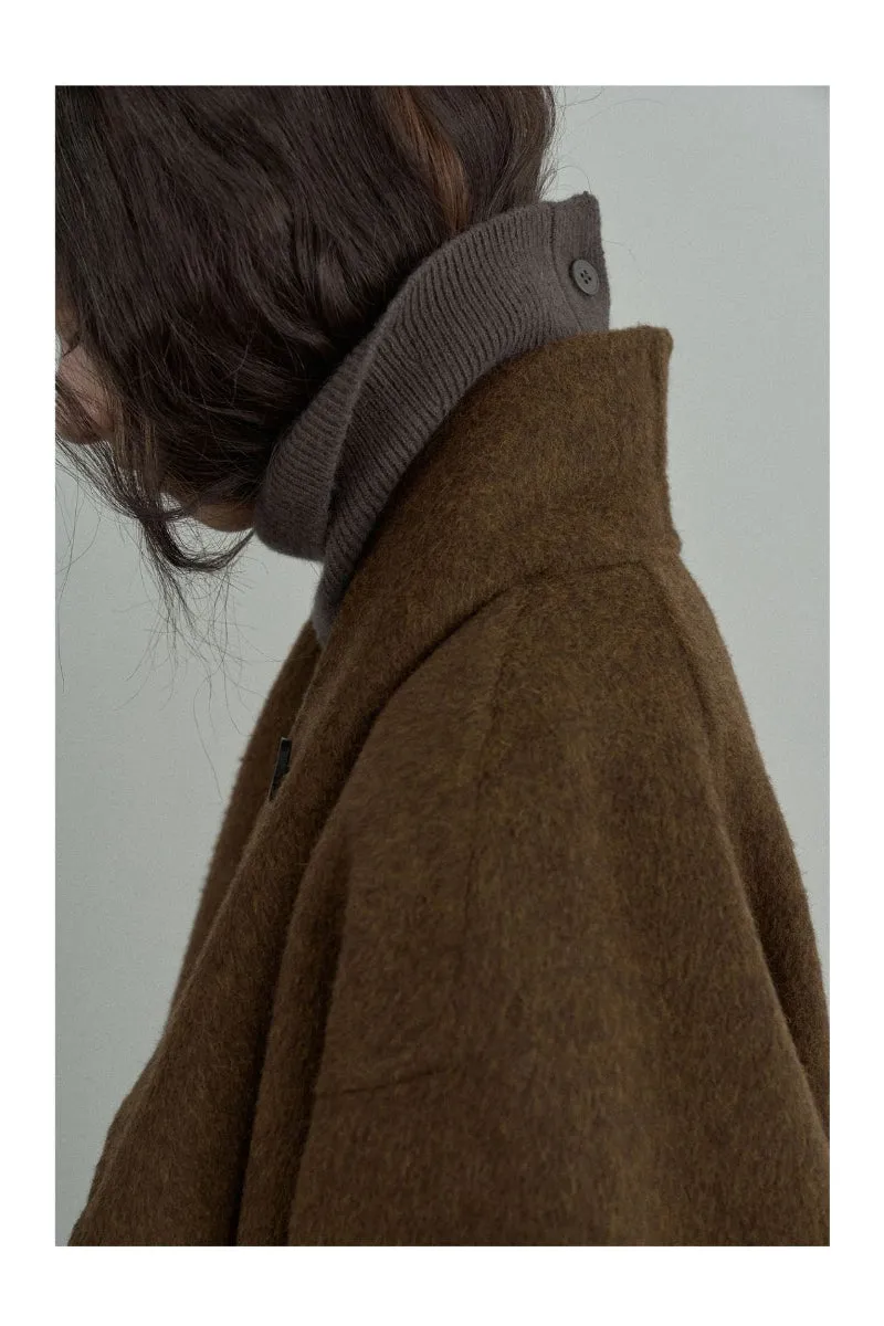 Double-sided woolen loose silhouette stand collar coat | 3 color