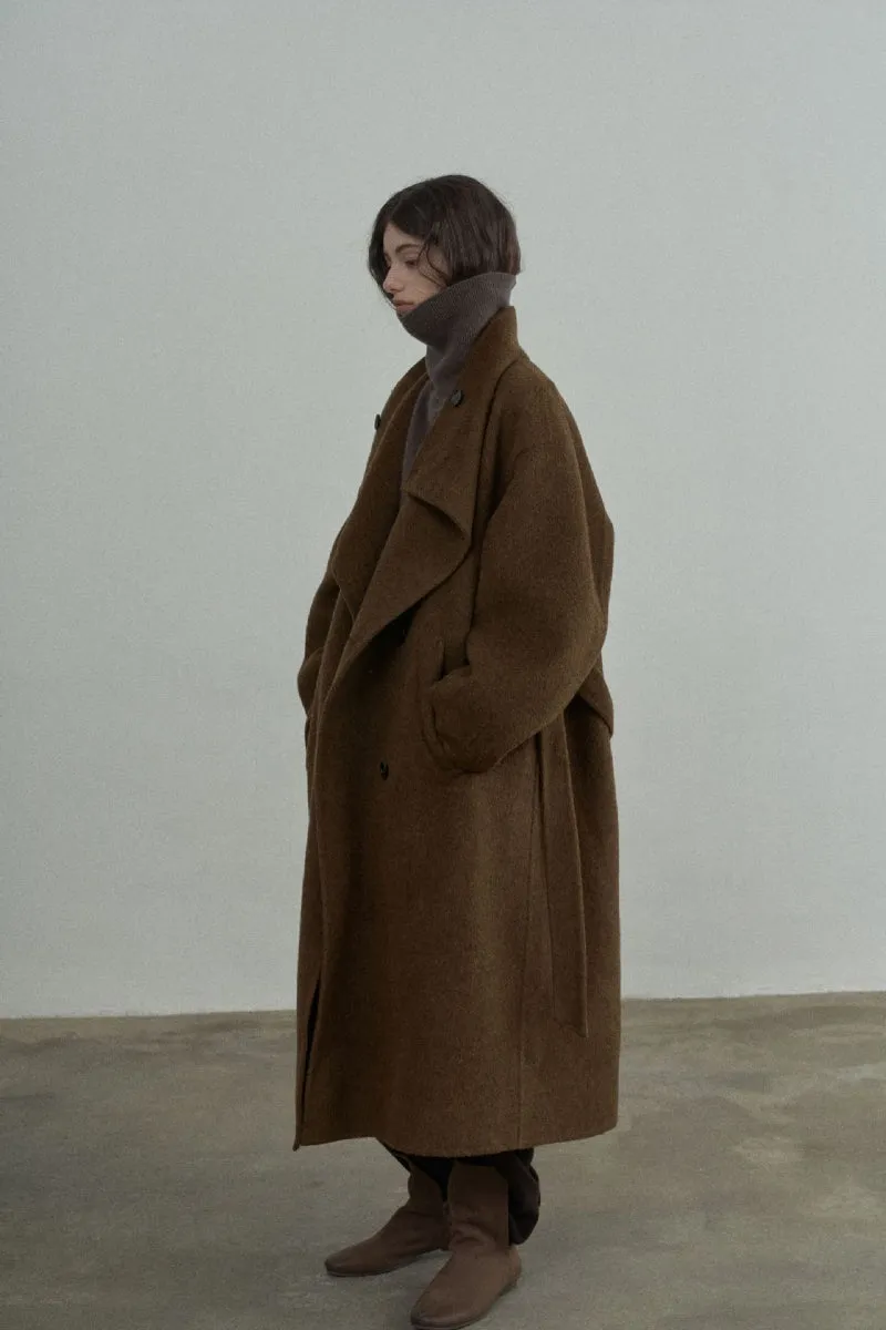 Double-sided woolen loose silhouette stand collar coat | 3 color