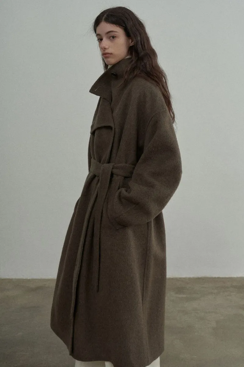 Double-sided woolen loose silhouette stand collar coat | 3 color